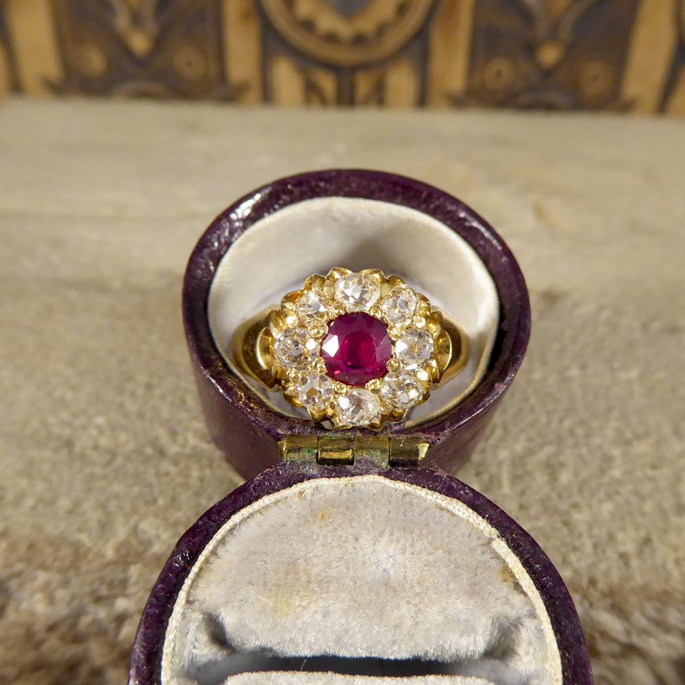 Late Victorian Ring with 0.70 Carat Ruby and Diamond Cluster in 18 Carat Gold 4