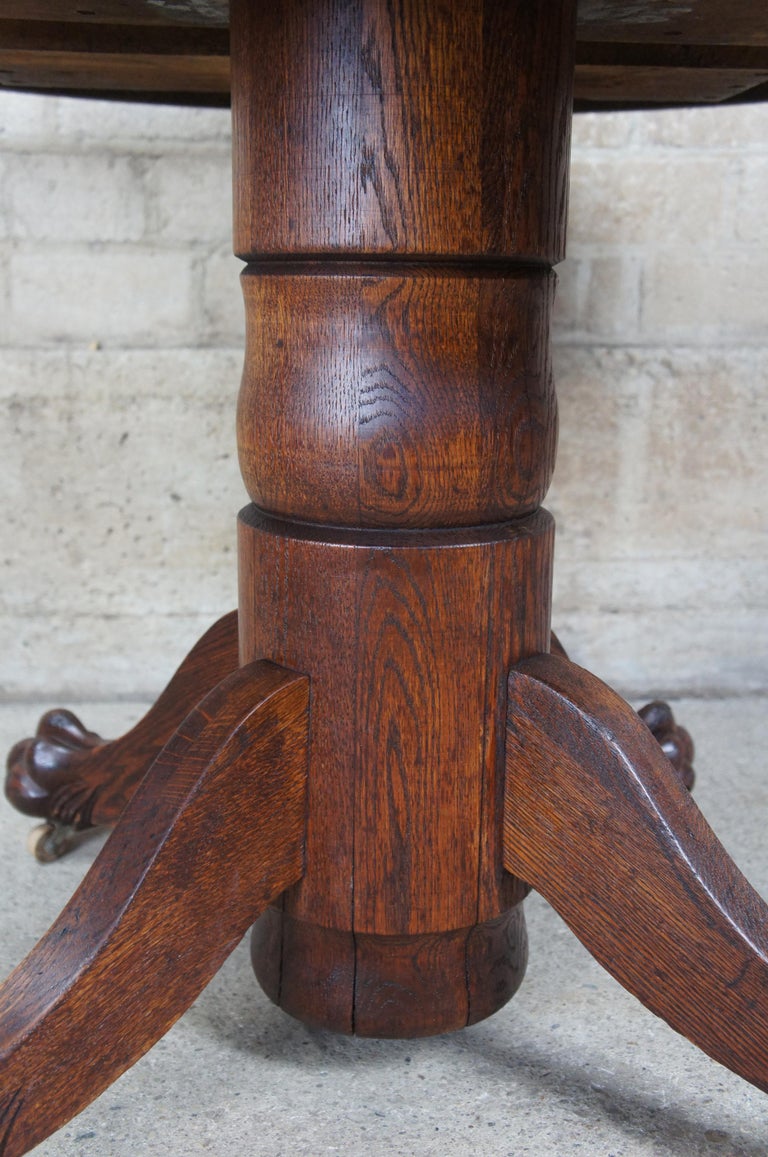 Antique Late Victorian Round Oak Claw Foot Pedestal Dining Table at 1stDibs
