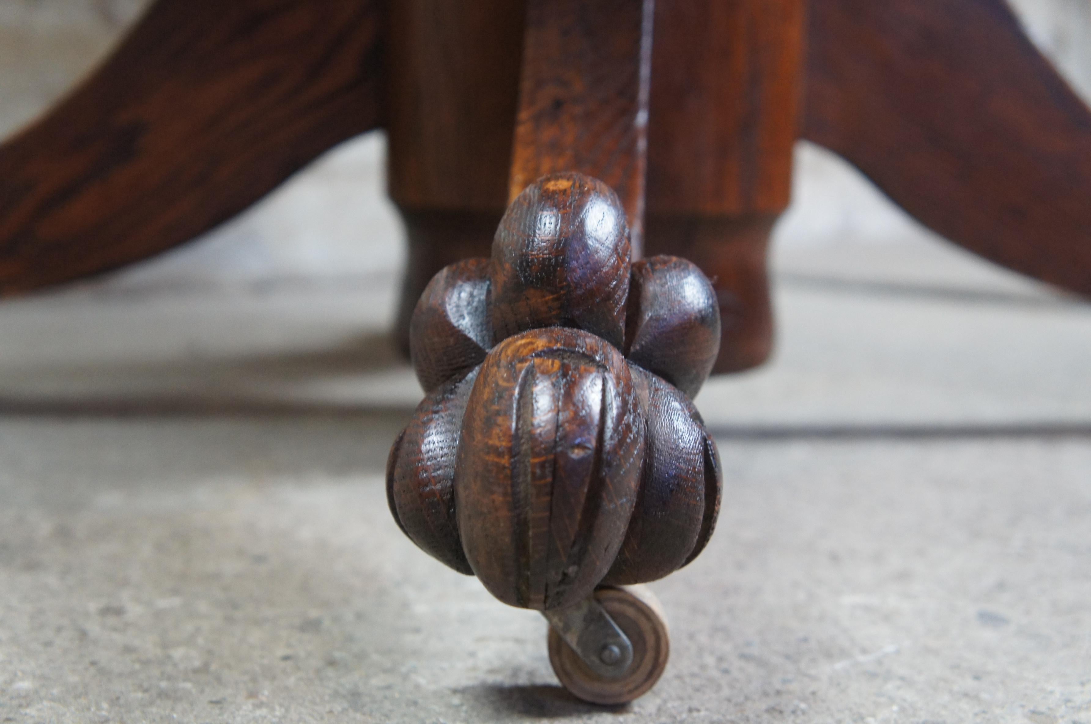 Antique Late Victorian Round Oak Claw Foot Pedestal Dining Table 1