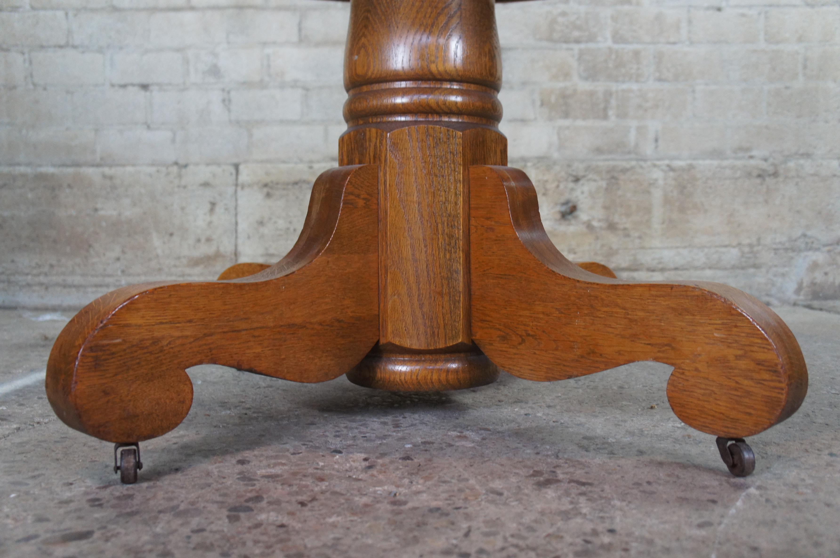 Antique Late Victorian Round Quartersawn Oak Empire Pedestal Dining Table 1