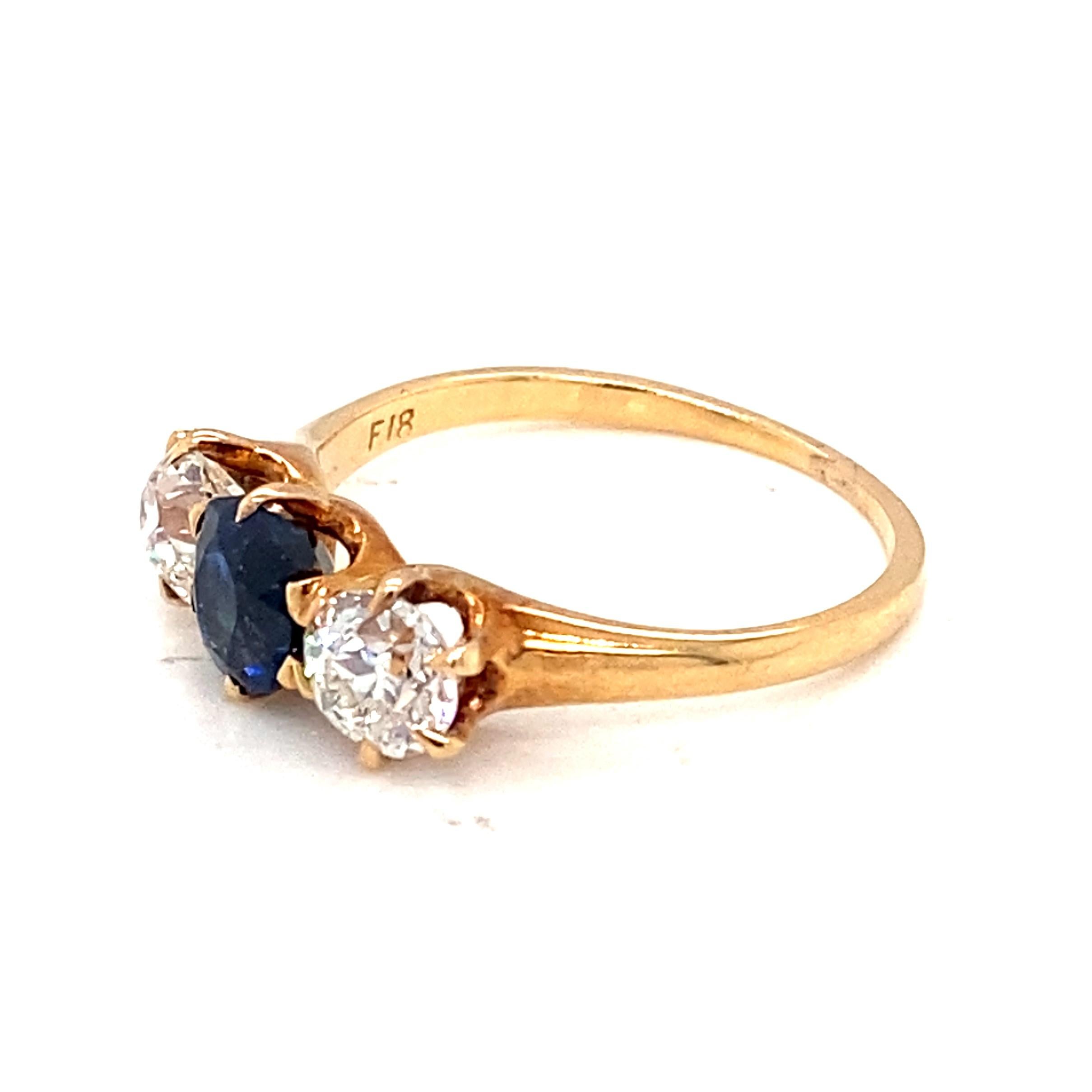 Old European Cut Antique Late Victorian Sapphire and Diamond 14 Karat Yellow Gold Statement Ring For Sale