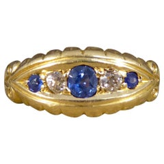 Antique Late Victorian Sapphire and Diamond Boat Ring in 18ct Gold