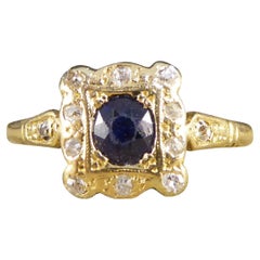 Antique Late Victorian Sapphire and Diamond Cluster Ring in 18ct Gold