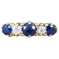 Antique Late Victorian Sapphire and Diamond Five-Stone Ring in 18 Carat Gold