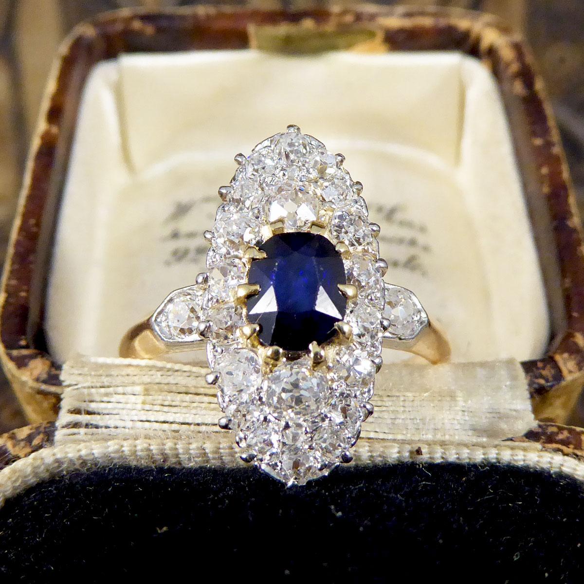 Antique Late Victorian Sapphire and Diamond Marquise Ring in 18ct Trio Gold 5