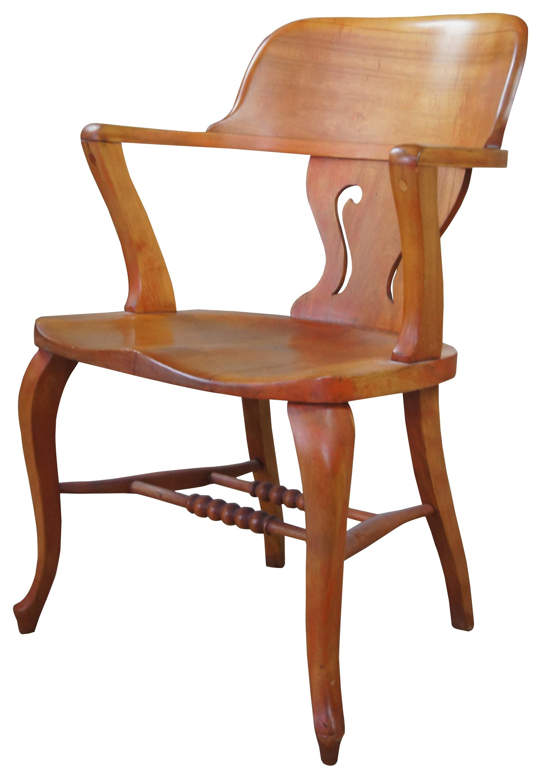 Antique Late Victorian Solid Cherry Saddle Seat Desk Arm Accent Chair  In Good Condition In Dayton, OH