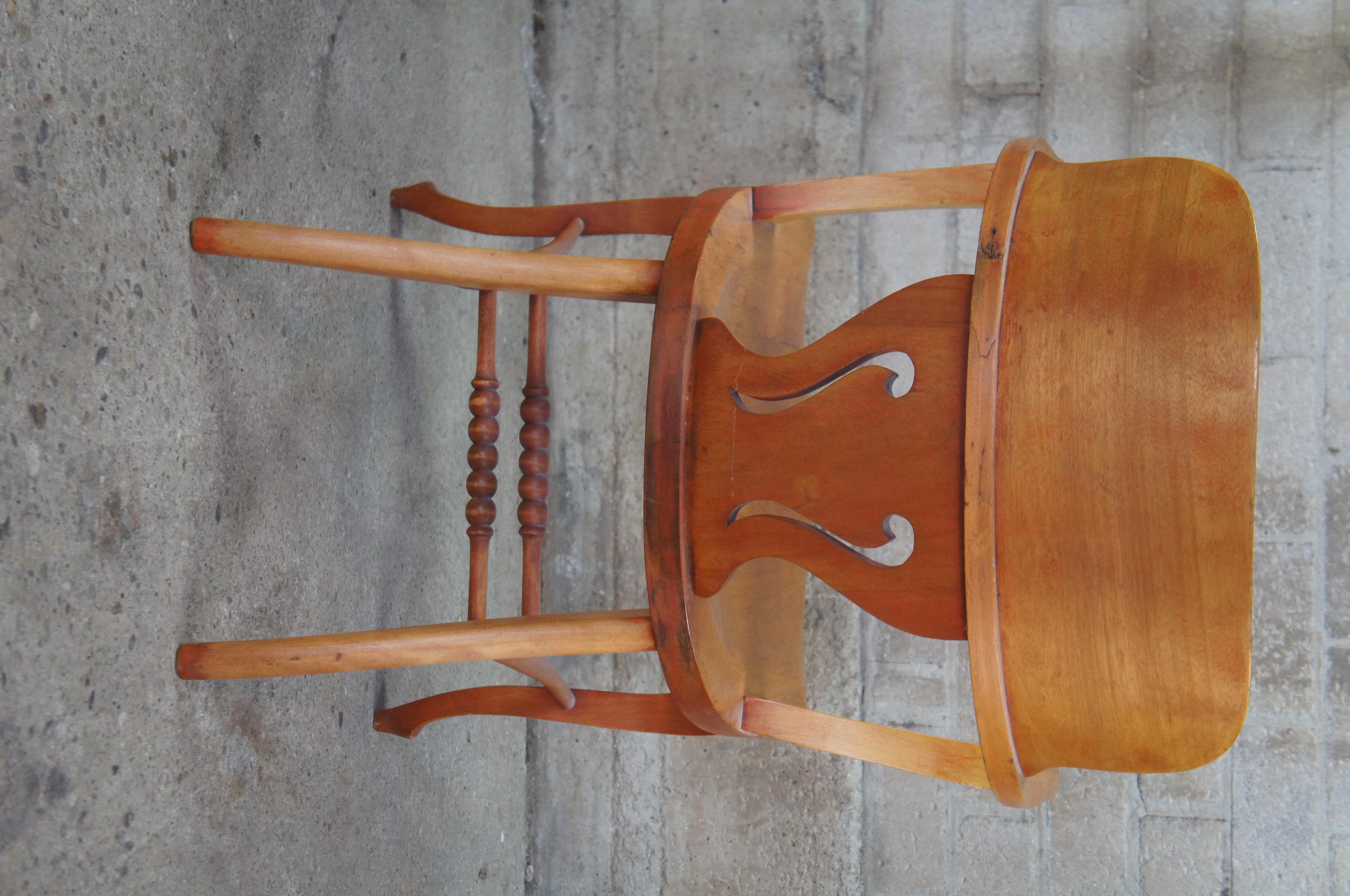 Antique Late Victorian Solid Cherry Saddle Seat Desk Arm Accent Chair  2
