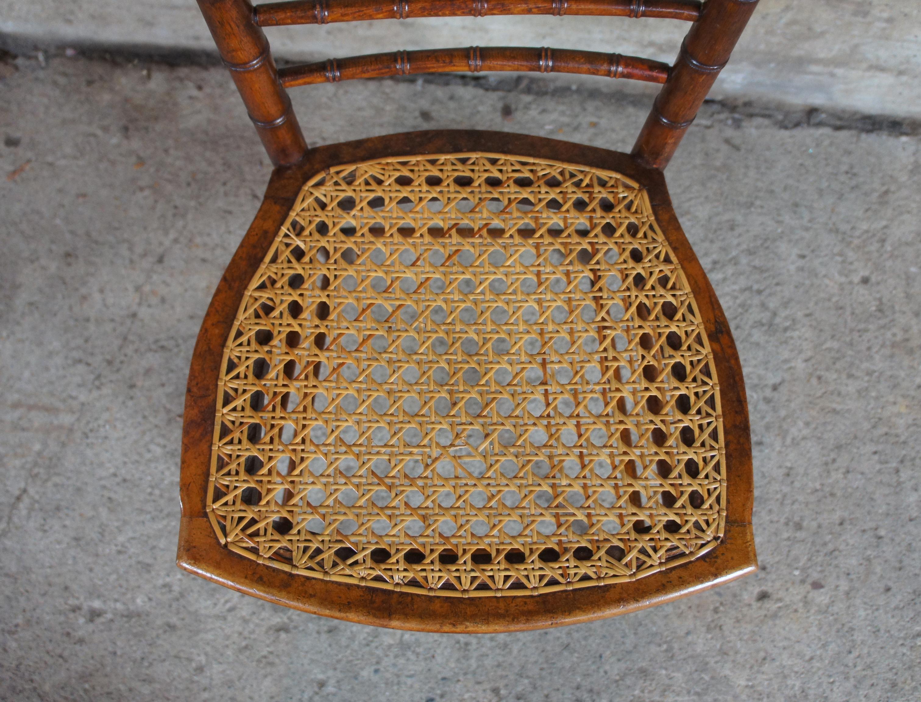 British Colonial Antique Late Victorian Spindle Back Accent Caned Bamboo Accent Chair Colonial