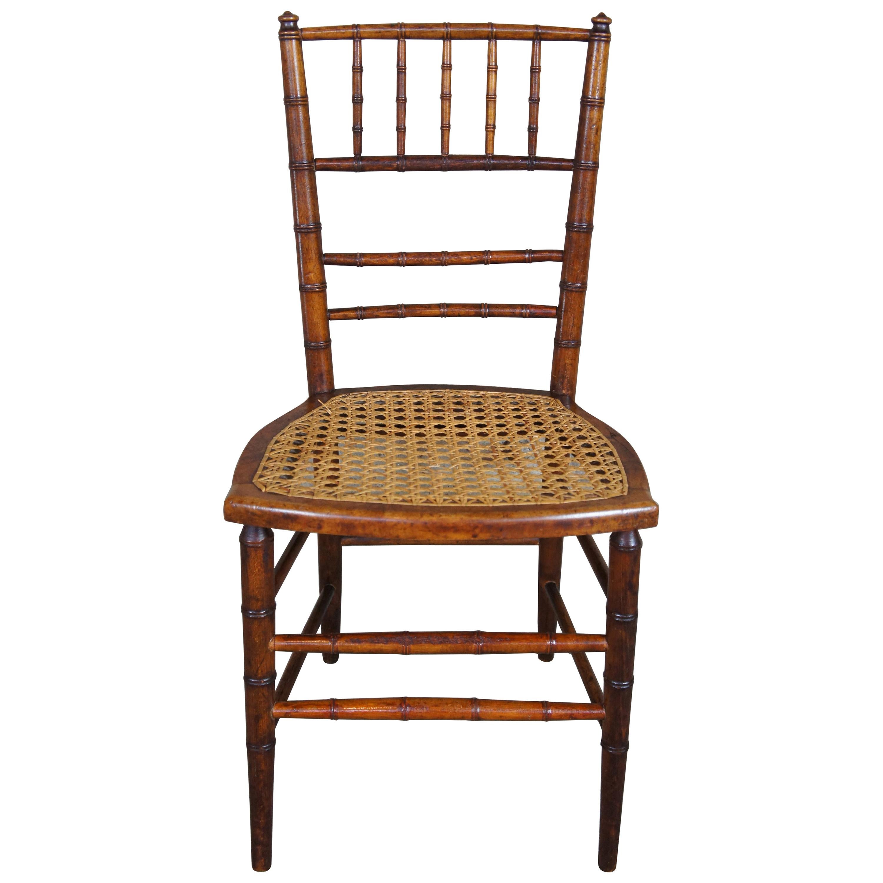 Antique Late Victorian Spindle Back Accent Caned Bamboo Accent Chair Colonial