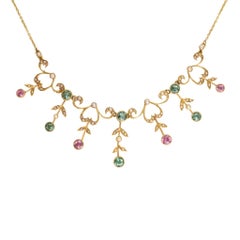 Antique Late Victorian Tourmaline and Pearl Gold Necklace