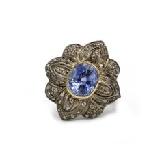 Antique Late Victorian Unheated 3.50 ct Ceylon Sapphire & Rose-Cut Diamond ring