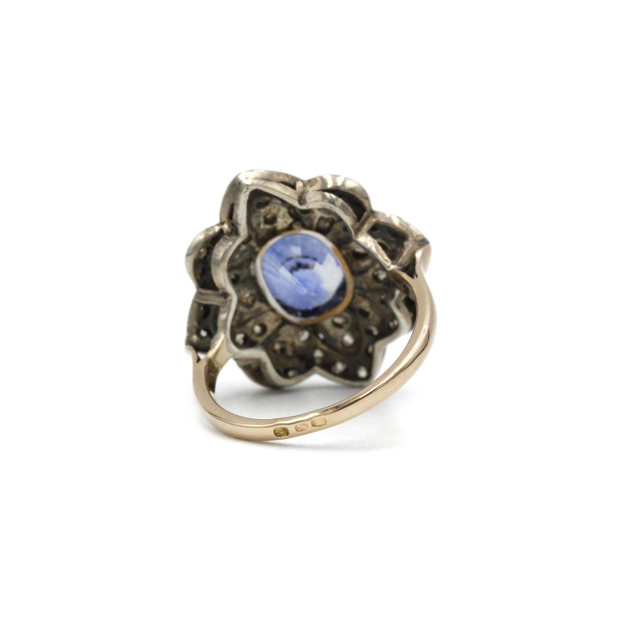 Women's Antique Late Victorian Unheated 3.50 ct Ceylon Sapphire & Rose-Cut Diamond ring For Sale