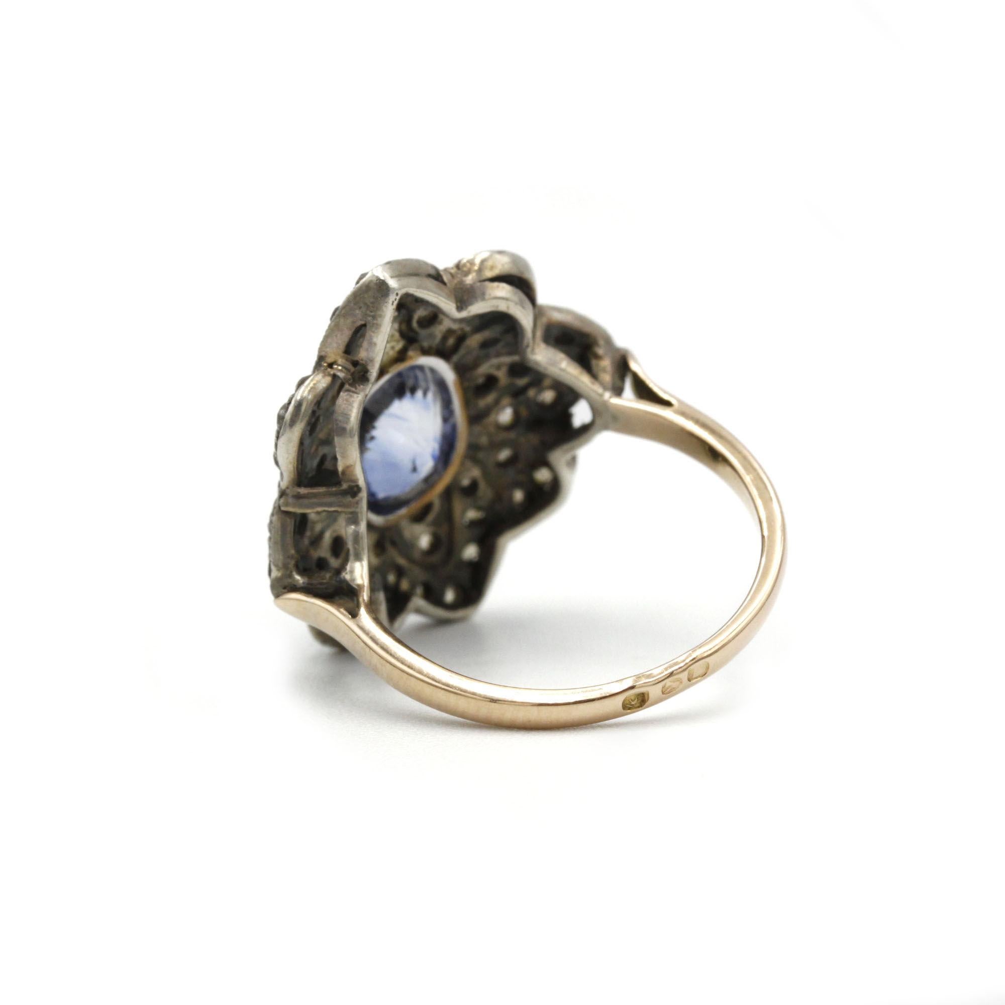Antique Late Victorian Unheated 3.50 ct Ceylon Sapphire & Rose-Cut Diamond ring For Sale 1
