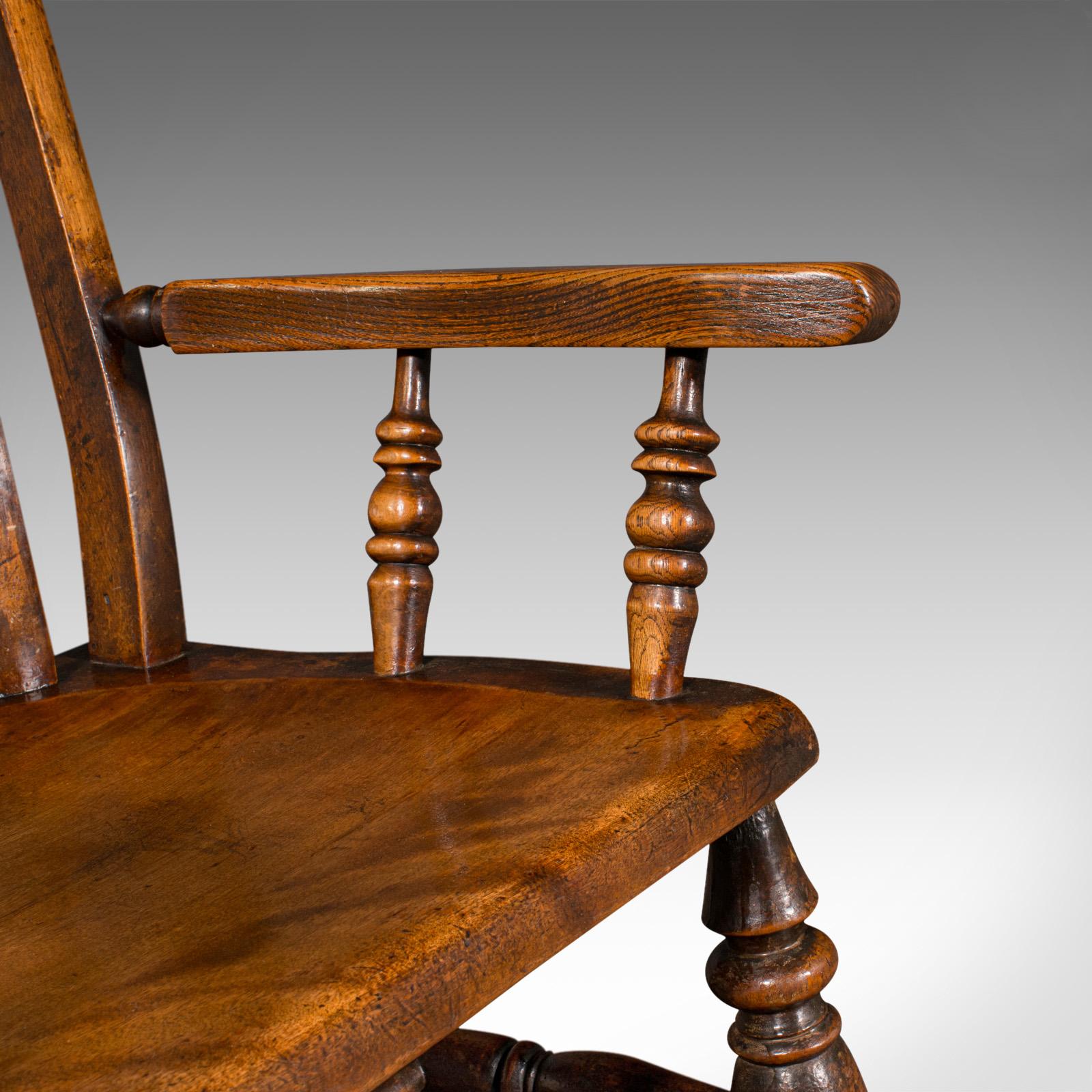 Antique Lath Back Rocking Chair, English Elm, Beech, Elbow Seat, Victorian, 1880 For Sale 3