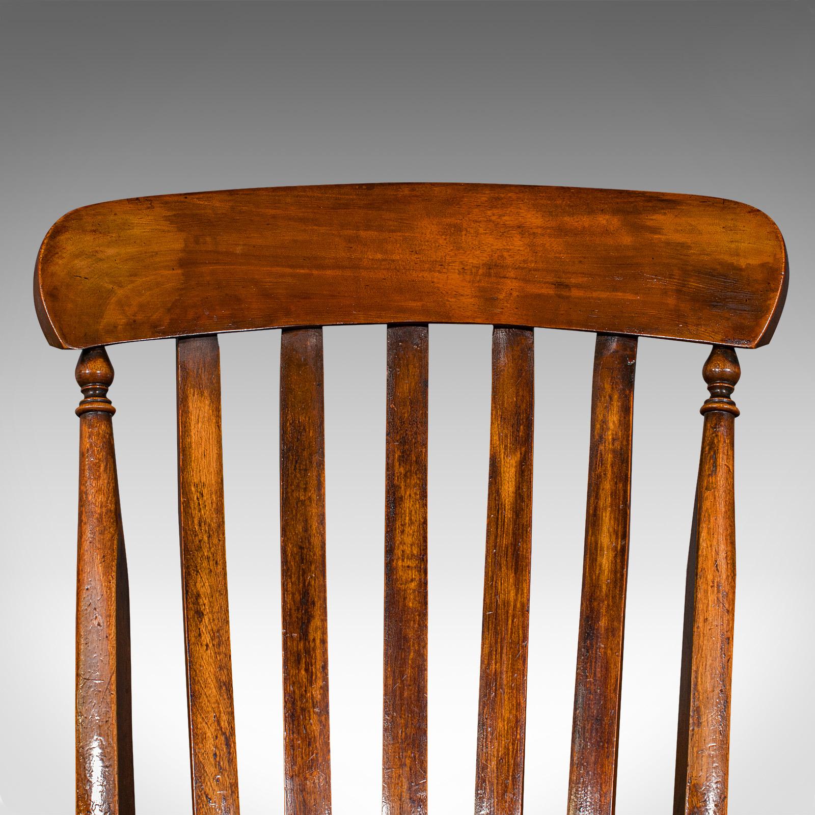 Antique Lath Back Rocking Chair, English Elm, Beech, Elbow Seat, Victorian, 1880 For Sale 4