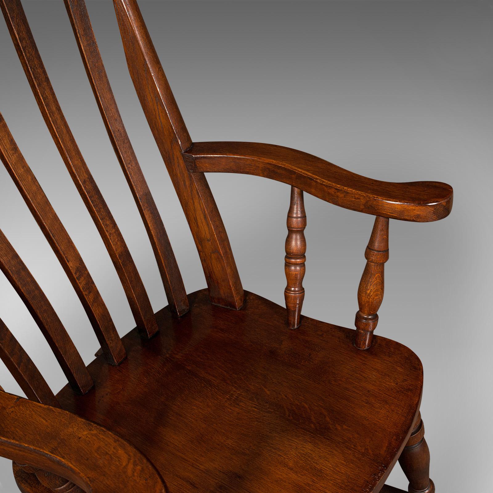 Antique Lath Back Rocking Chair, English Oak, Beech, Elbow Seat, Victorian, 1900 2