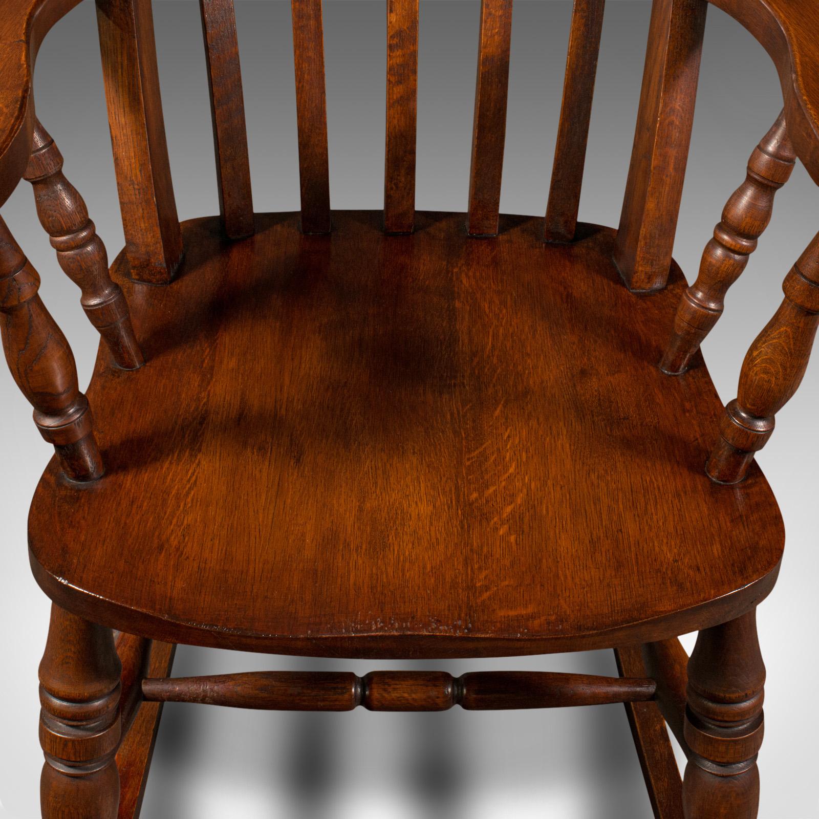Antique Lath Back Rocking Chair, English Oak, Beech, Elbow Seat, Victorian, 1900 3