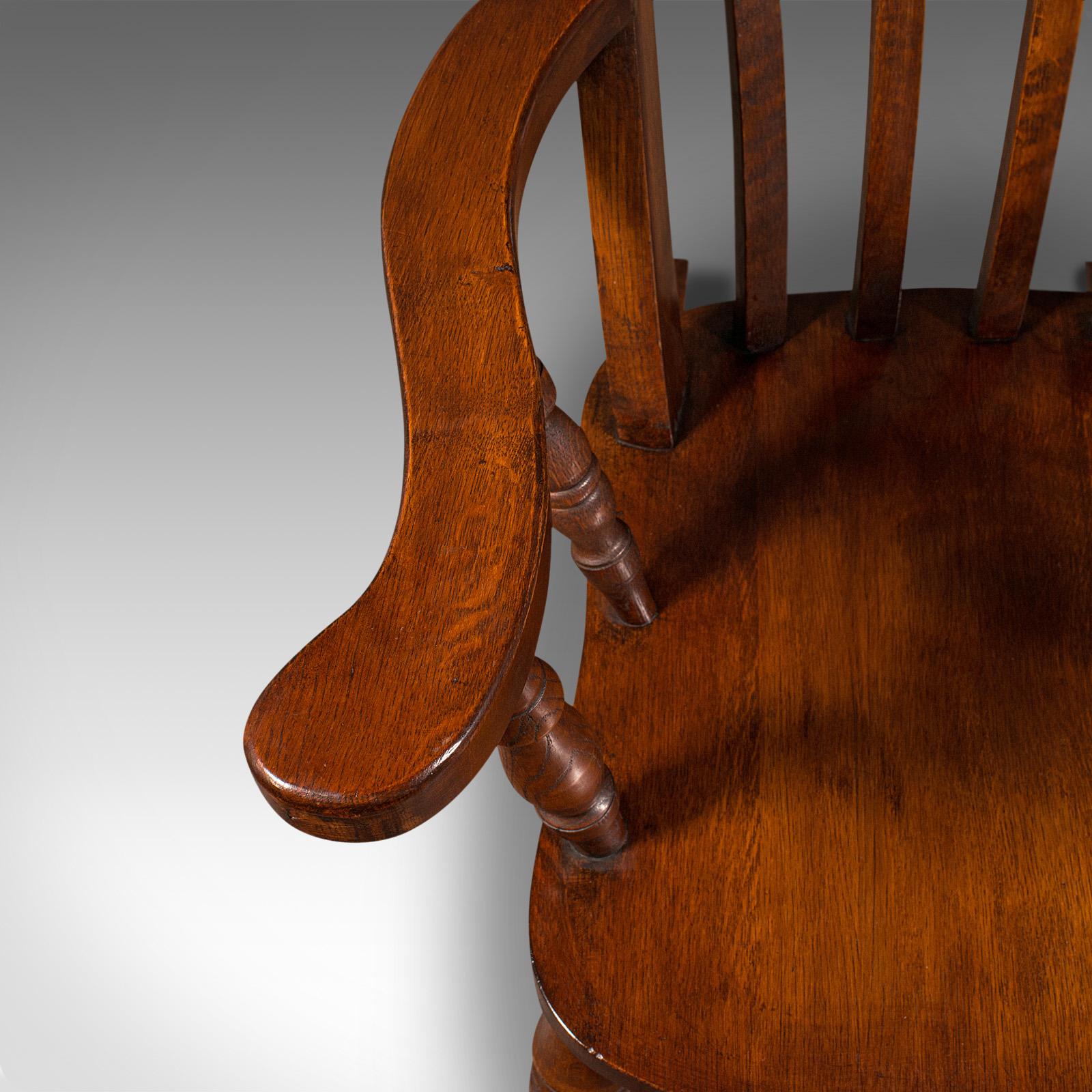 Antique Lath Back Rocking Chair, English Oak, Beech, Elbow Seat, Victorian, 1900 4