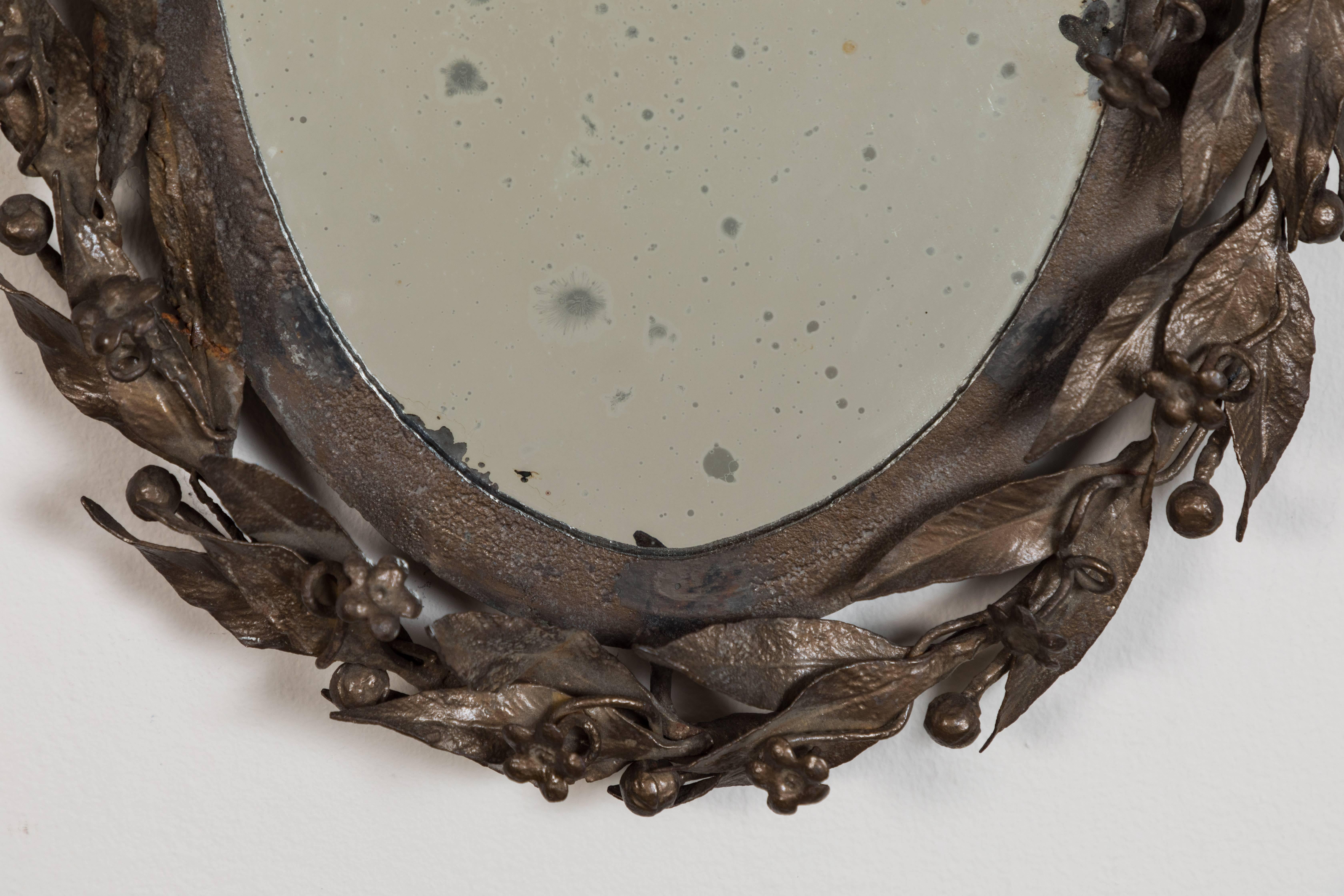 Forged Antique Laurel Leaf Mirror For Sale