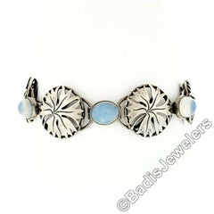 Antique Lauritz Jensen Pierced Silver Foliage L.J 830S 14 Moonstone Bracelet