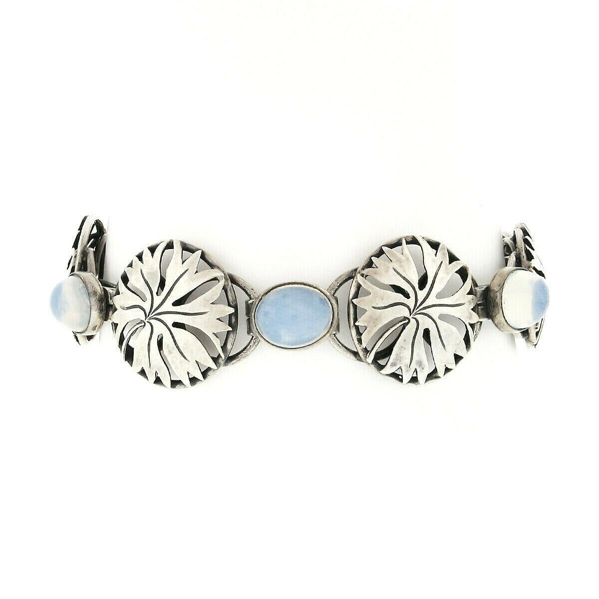 Art Deco Antique Lauritz Jensen Pierced Silver Foliage L.J 830S 14 Moonstone Bracelet For Sale