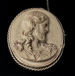 Antique Lava Cameo brooch depicting Jesus, Silver mount