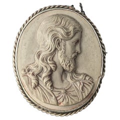 Antique Lava Cameo brooch depicting Jesus, Silver mount Antique Lava Cameo brooch depicting Jesus, Silver mount