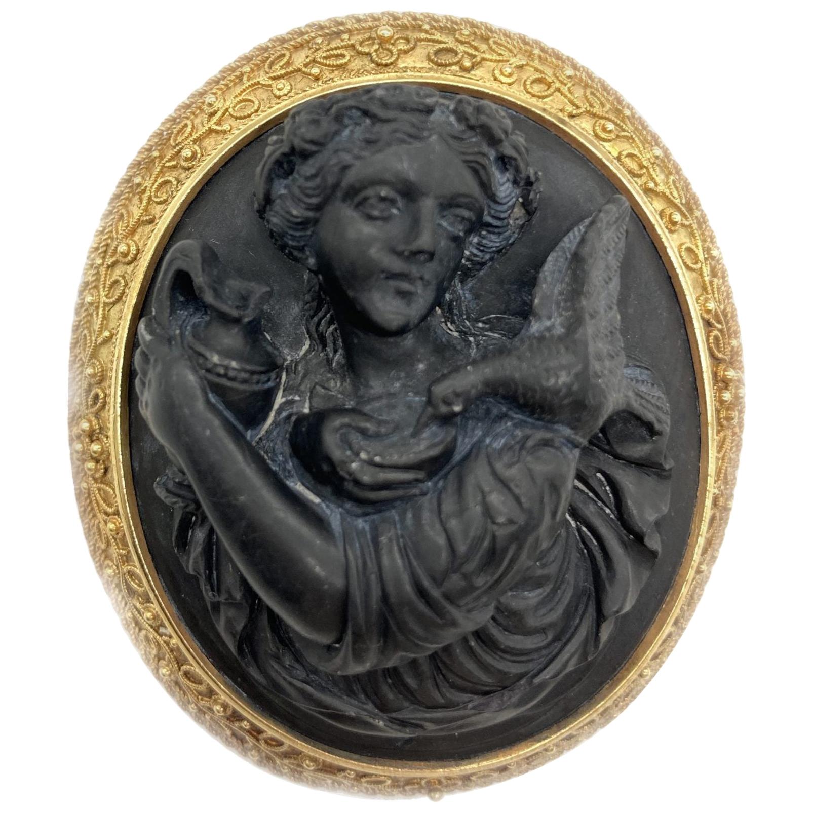 Antique Lava Cameo Brooch For Sale