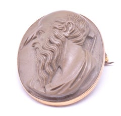 Antique Lava Cameo Brooch of Saturn Mounted on 9 Karat, circa 1860