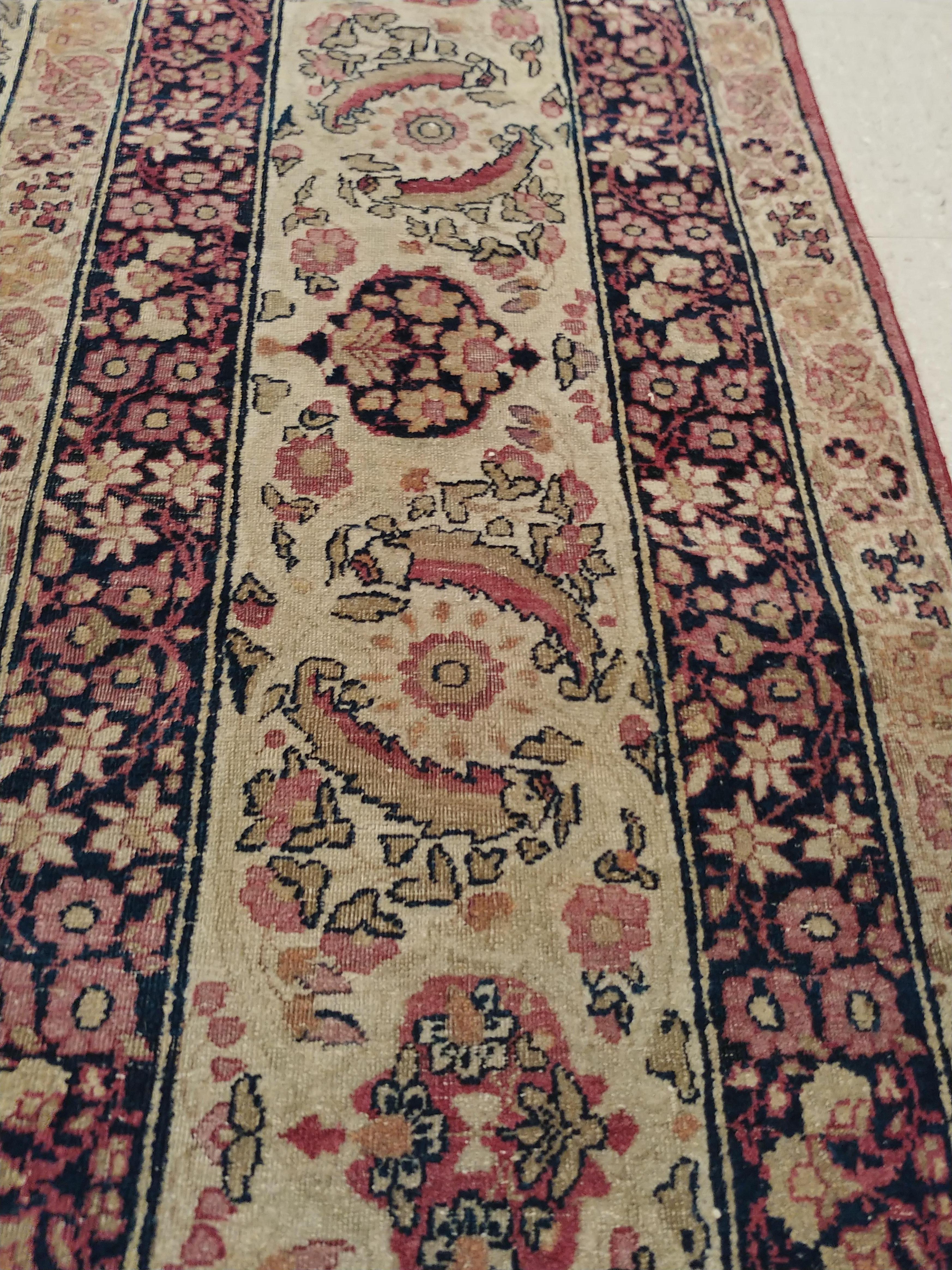 Antique Lavar Kerman Carpet, Fine Persian Oriental Rug Jewel Blue, Gold and Navy For Sale 3