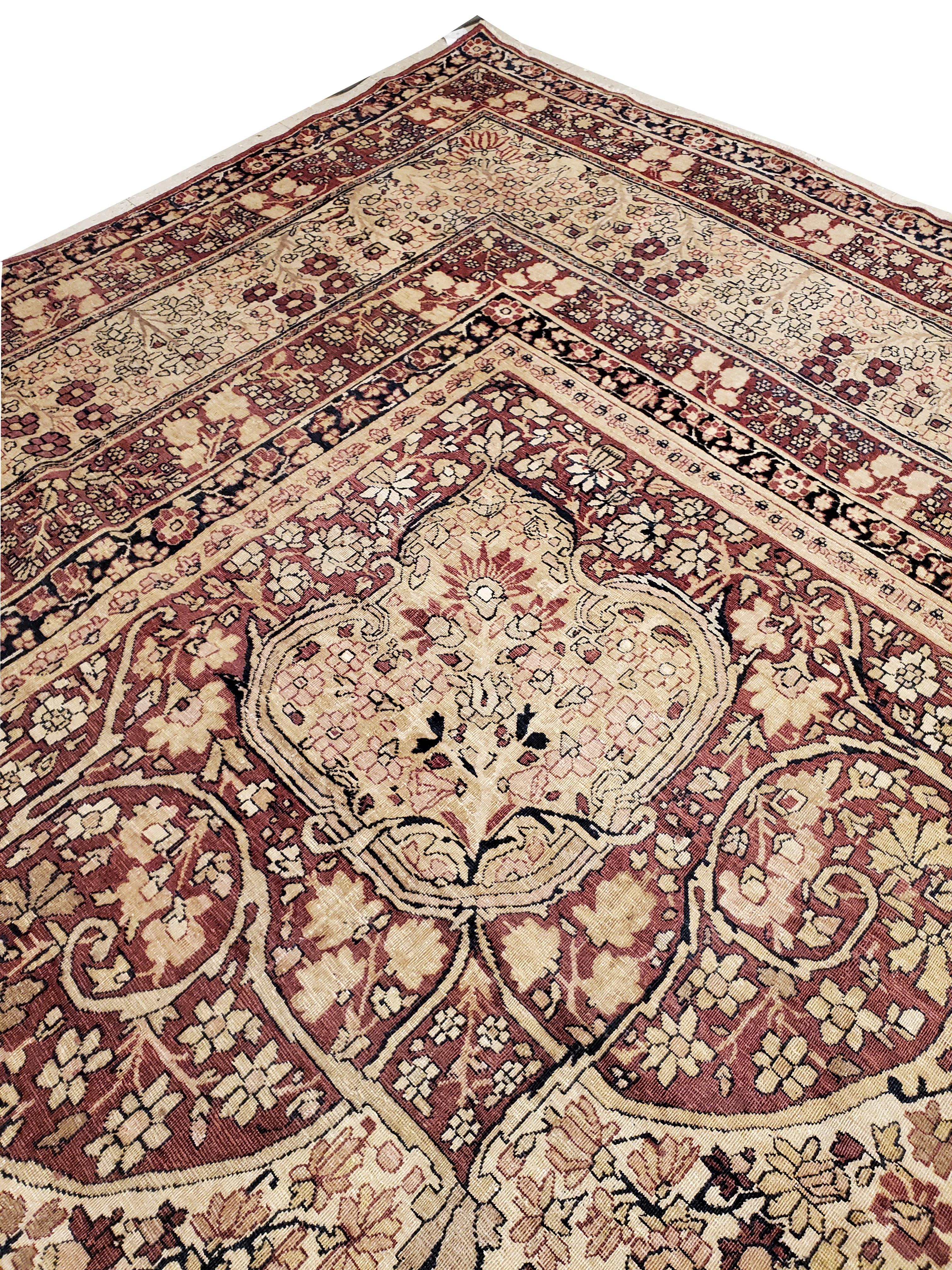 Antique Lavar Kerman Carpet, Fine Persian Oriental Rug Jewel Blue, Gold and Navy For Sale 3