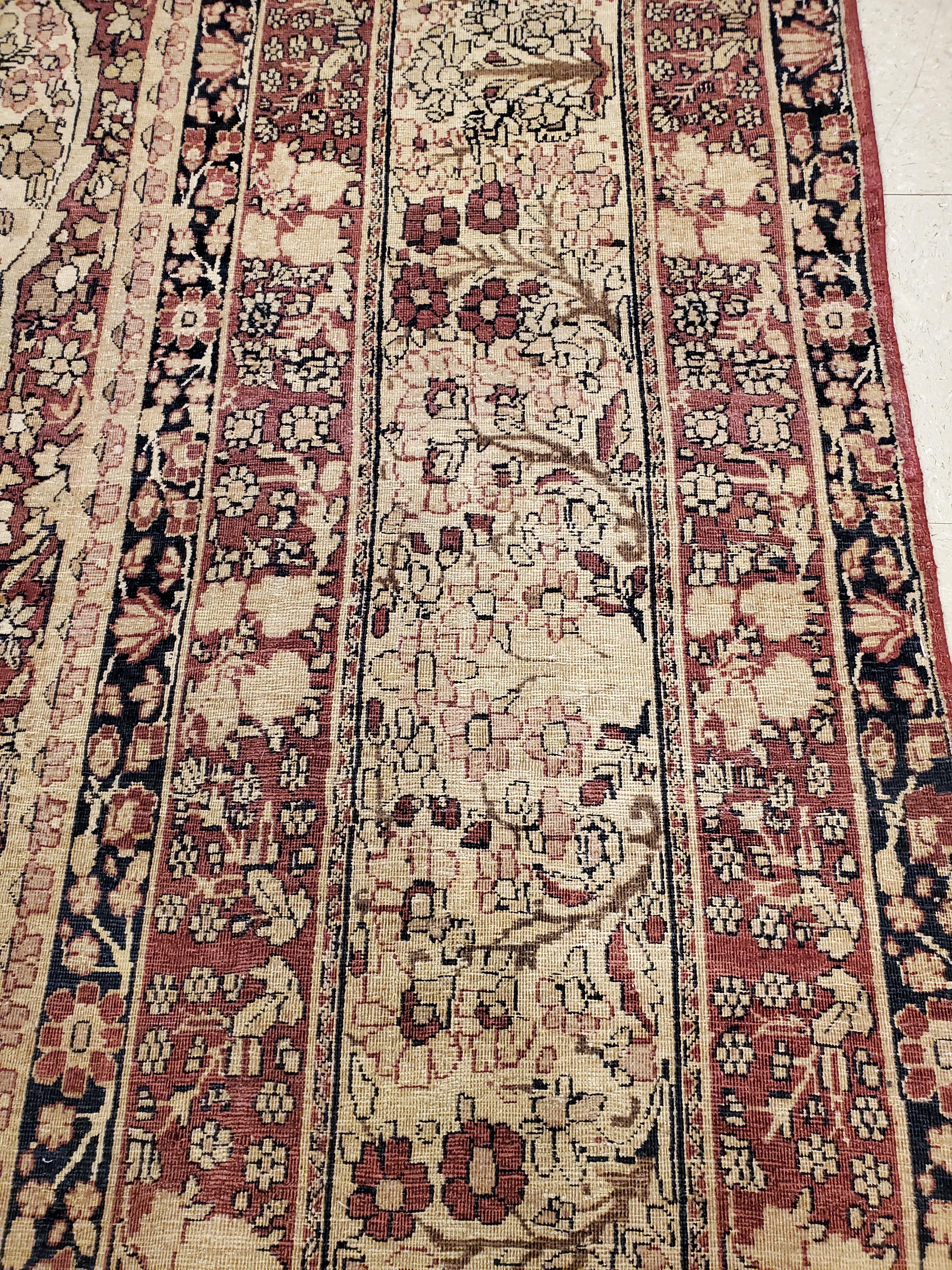 Antique Lavar Kerman Carpet, Fine Persian Oriental Rug Jewel Blue, Gold and Navy For Sale 4
