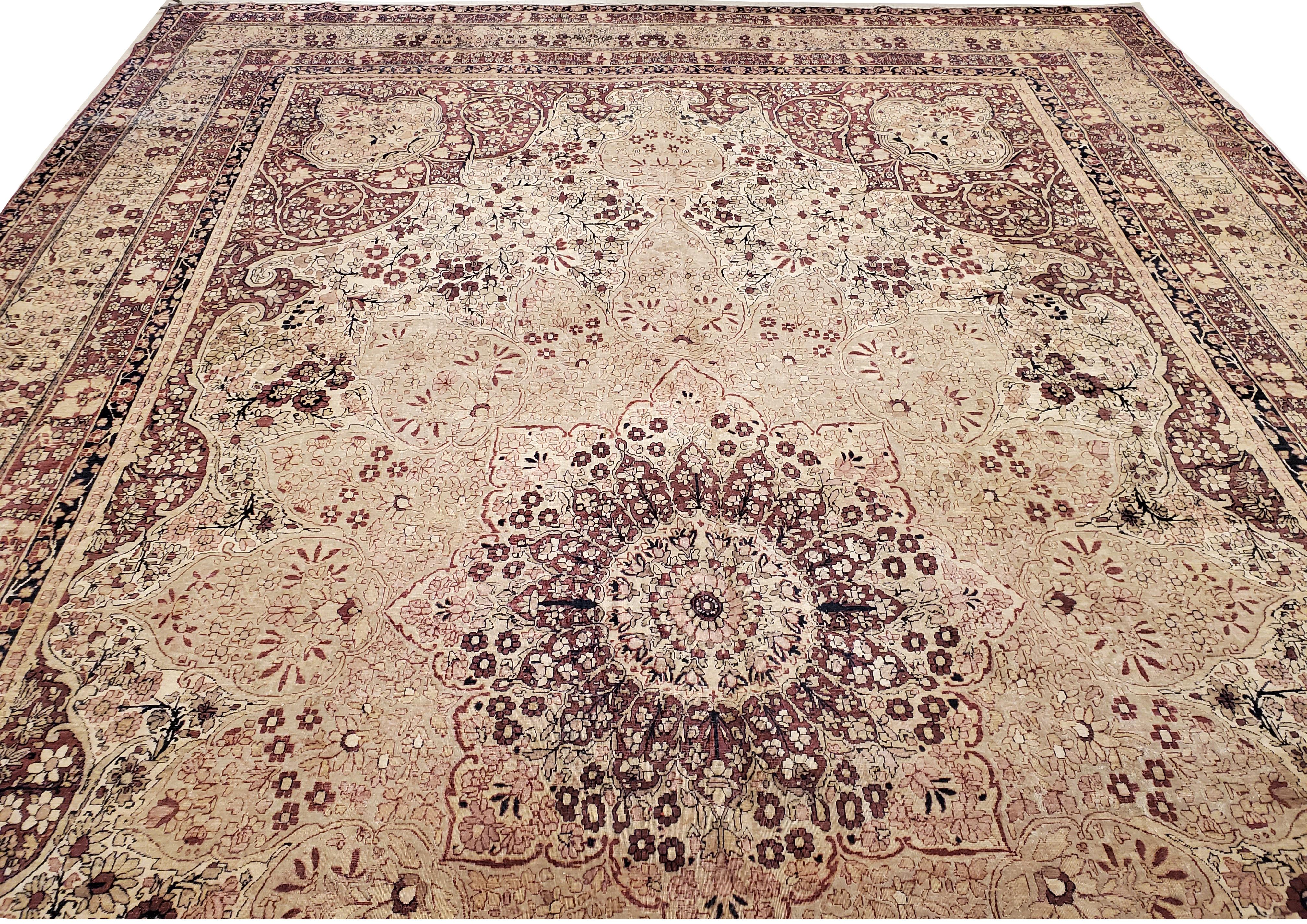 Antique Lavar Kerman Carpet, Fine Persian Oriental Rug Jewel Blue, Gold and Navy For Sale 5