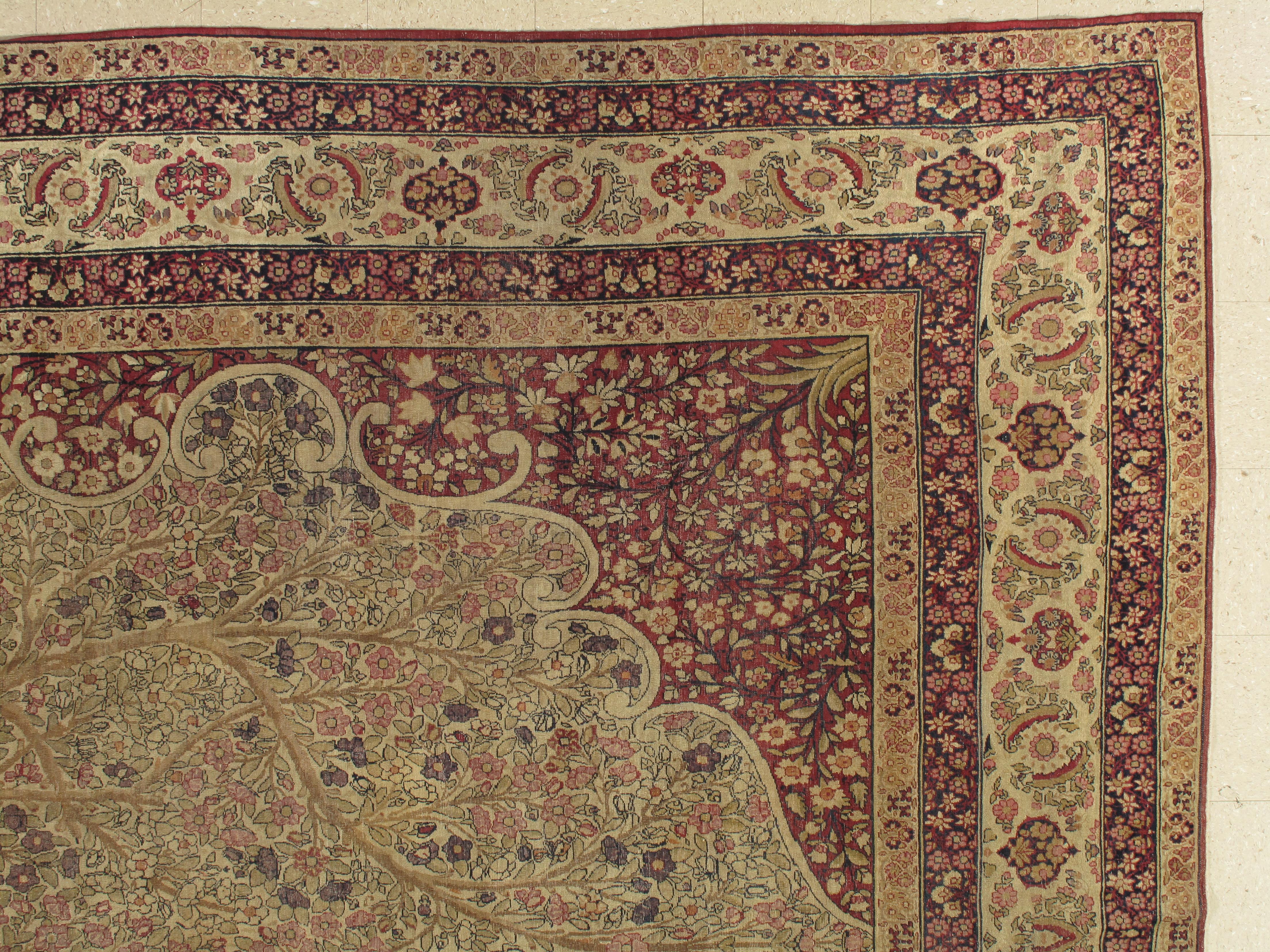 Kirman Antique Lavar Kerman Carpet, Fine Persian Oriental Rug Jewel Blue, Gold and Navy For Sale