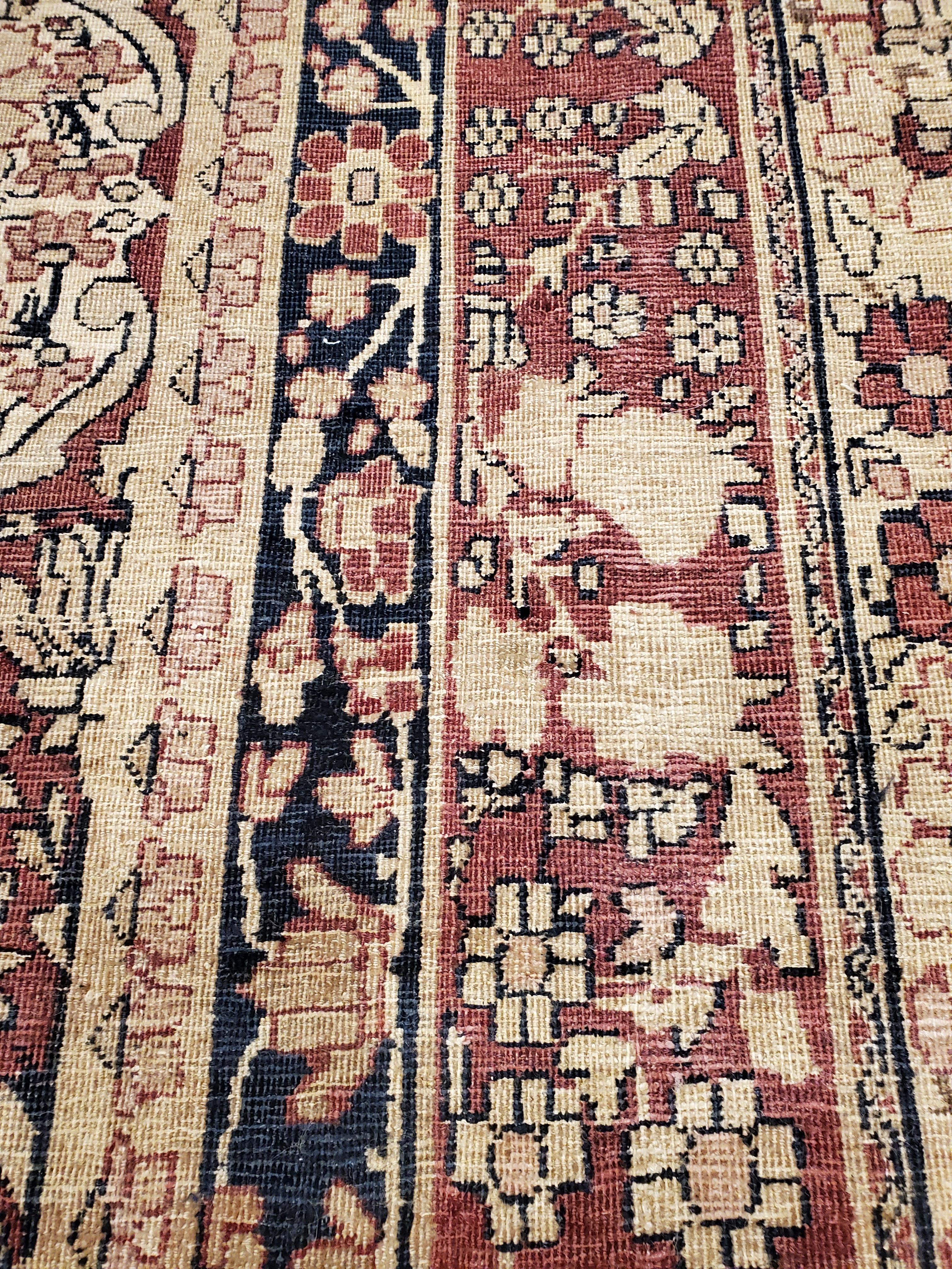 Hand-Knotted Antique Lavar Kerman Carpet, Fine Persian Oriental Rug Jewel Blue, Gold and Navy For Sale