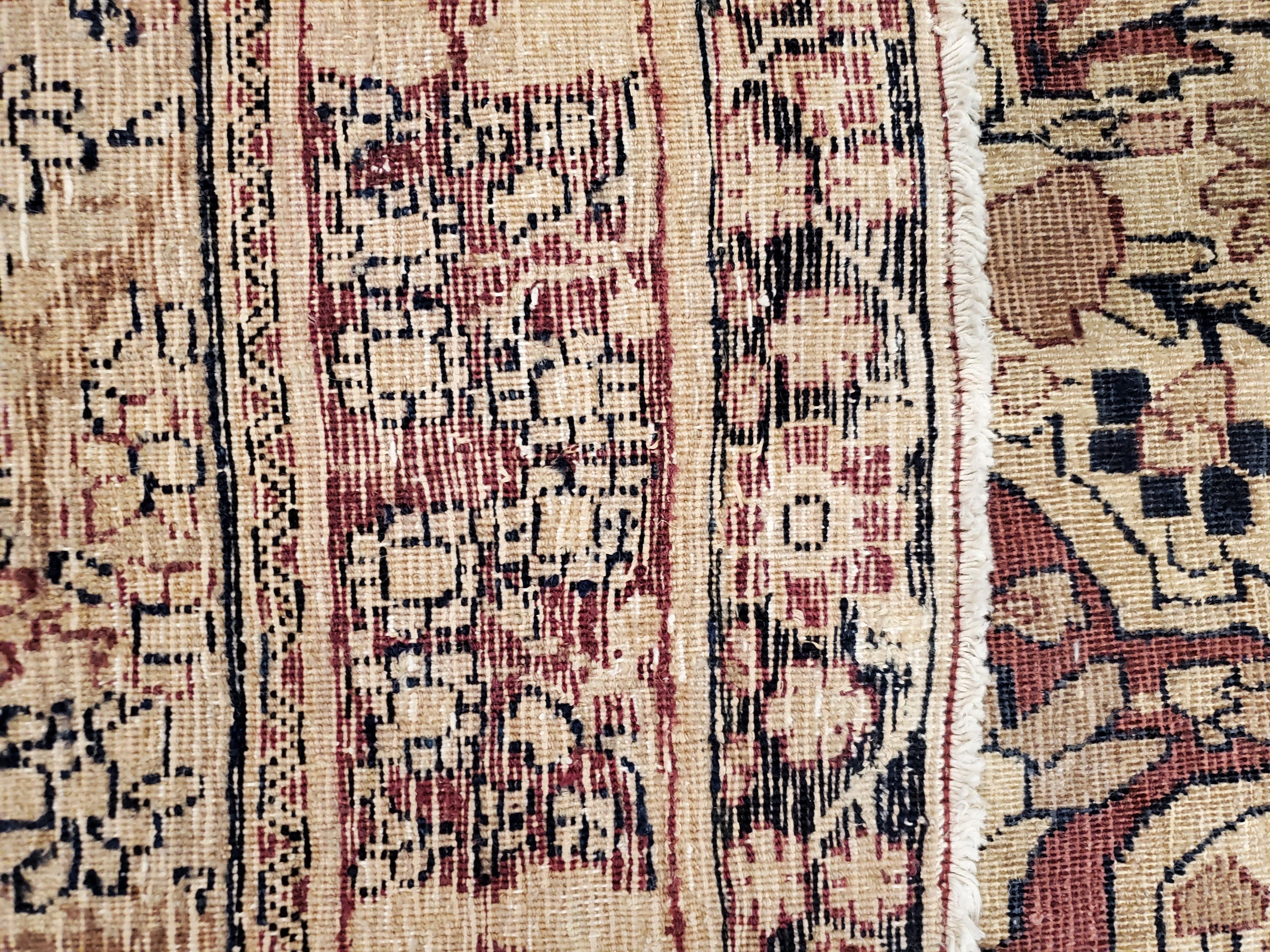 19th Century Antique Lavar Kerman Carpet, Fine Persian Oriental Rug Jewel Blue, Gold and Navy For Sale