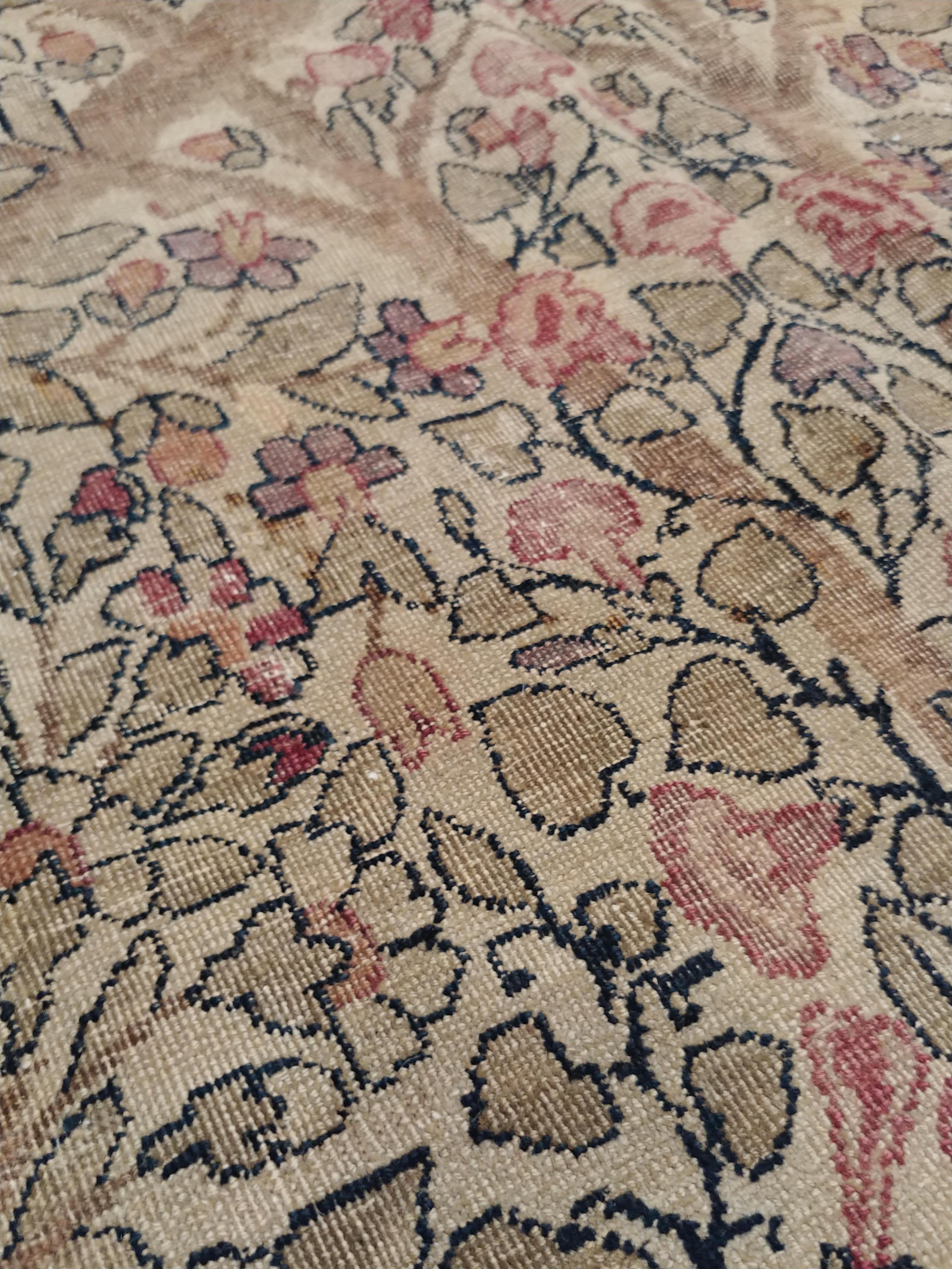 Antique Lavar Kerman Carpet, Fine Persian Oriental Rug Jewel Blue, Gold and Navy For Sale 1