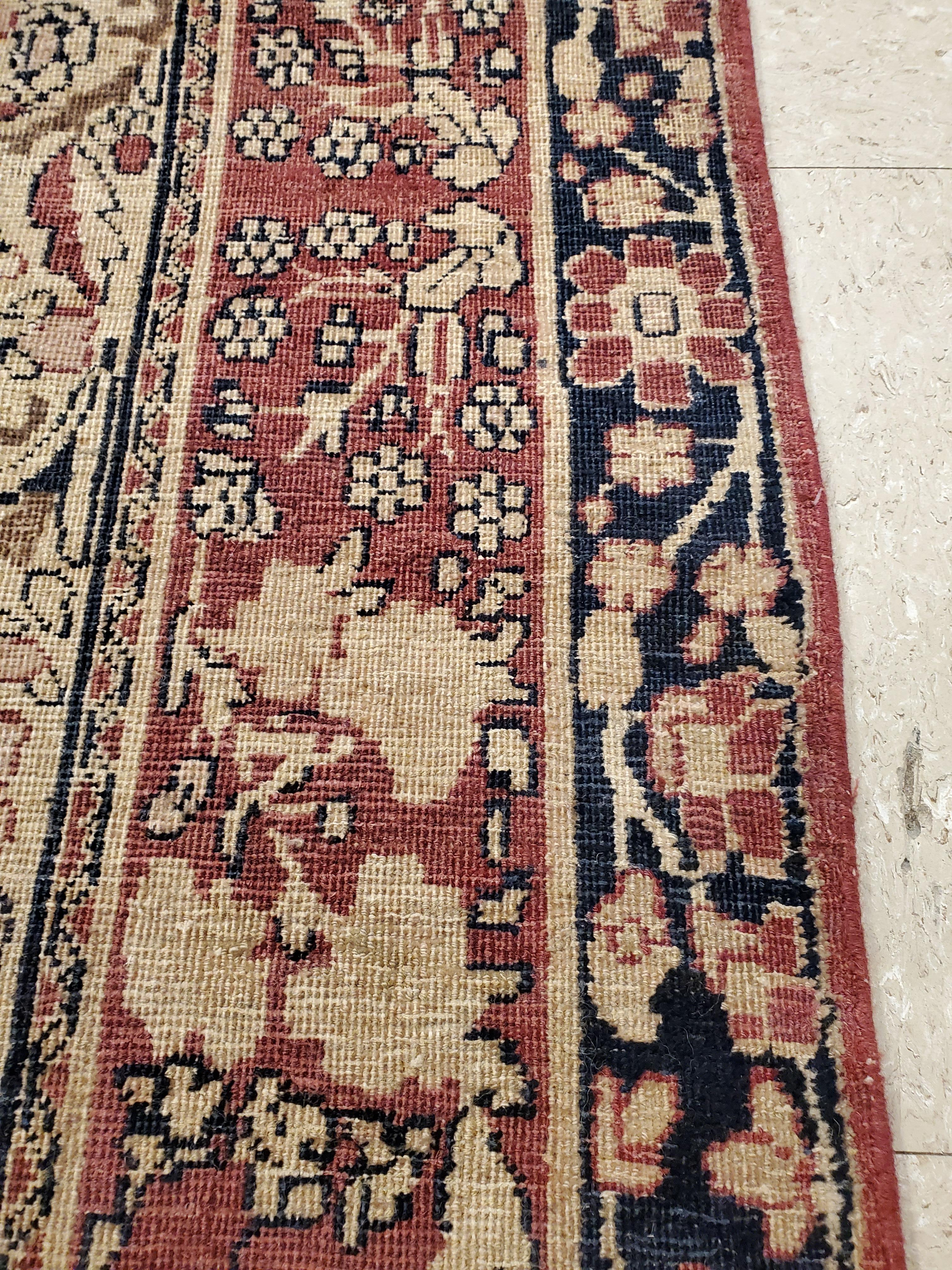 Antique Lavar Kerman Carpet, Fine Persian Oriental Rug Jewel Blue, Gold and Navy For Sale 1