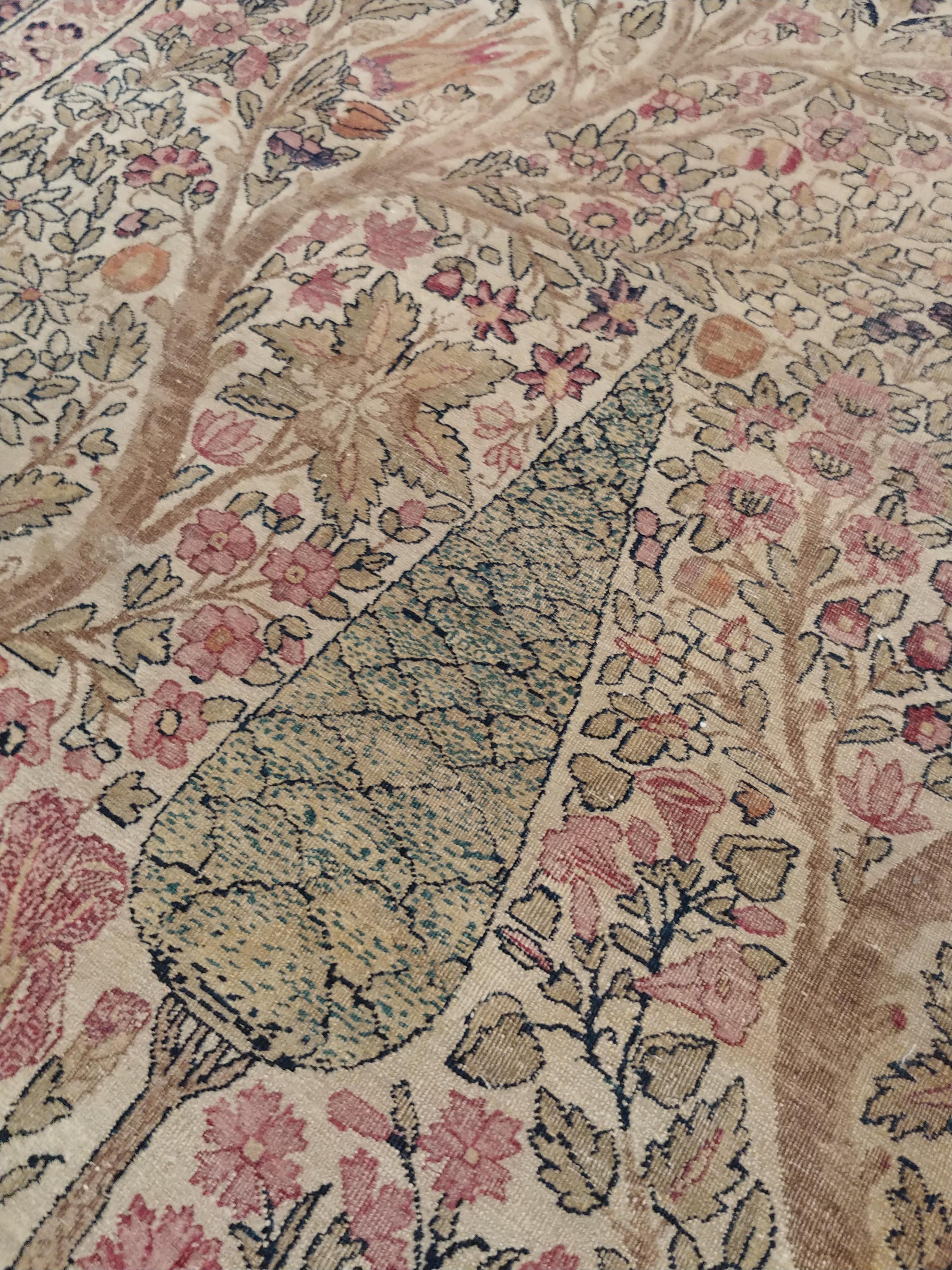 Antique Lavar Kerman Carpet, Fine Persian Oriental Rug Jewel Blue, Gold and Navy For Sale 2