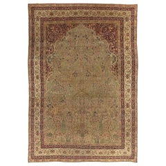 Antique Lavar Kerman Carpet, Fine Persian Oriental Rug Jewel Blue, Gold and Navy