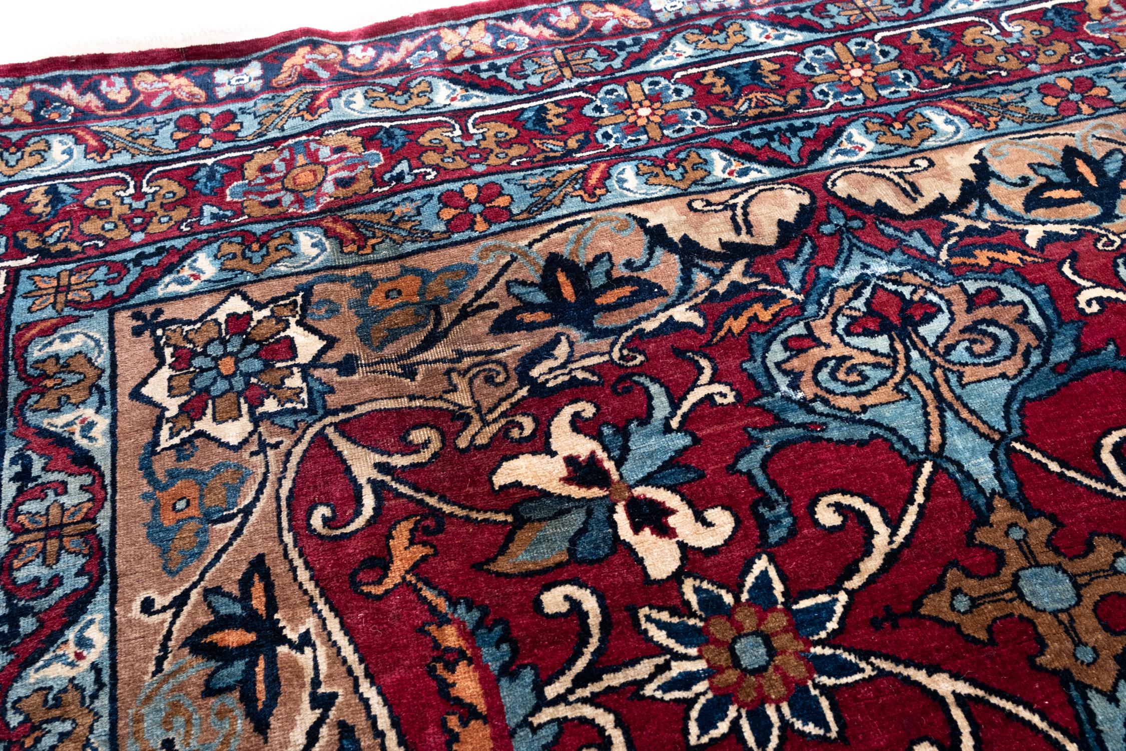 Caucasian Antique Lavar Kerman Old Medallion Rug Hand Knotted Kirman Persian Carpet For Sale