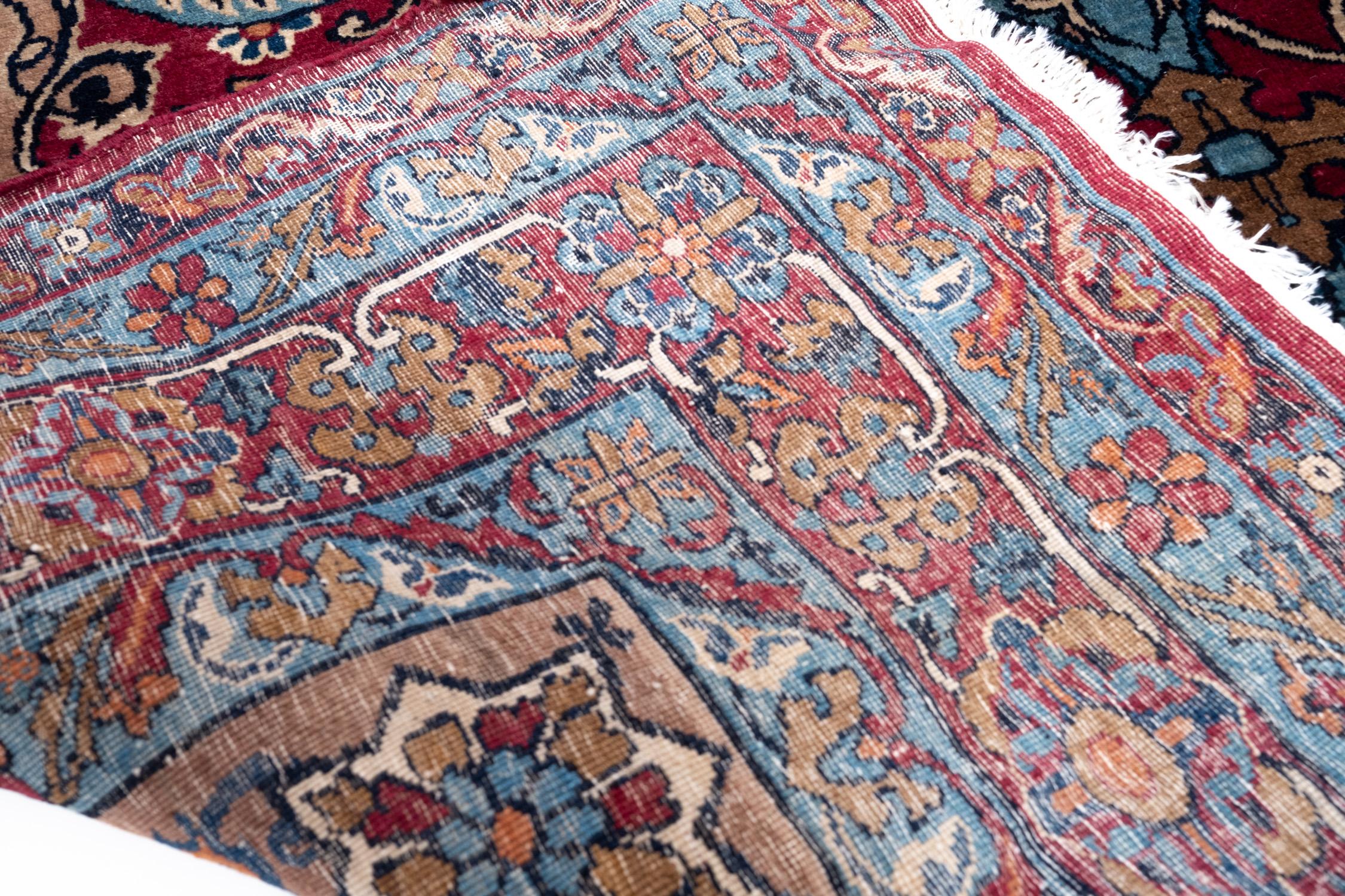20th Century Antique Lavar Kerman Old Medallion Rug Hand Knotted Kirman Persian Carpet For Sale