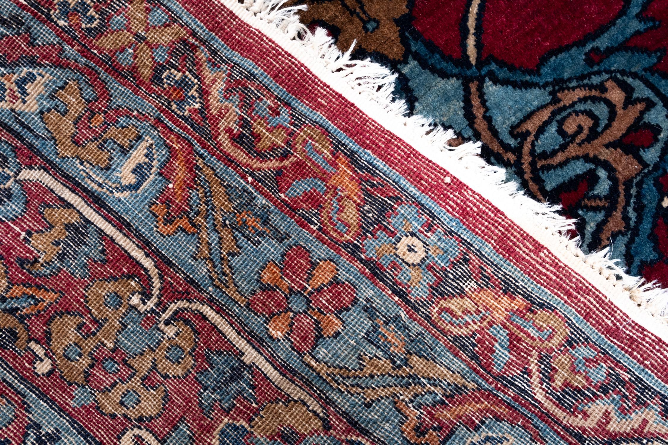 Wool Antique Lavar Kerman Old Medallion Rug Hand Knotted Kirman Persian Carpet For Sale