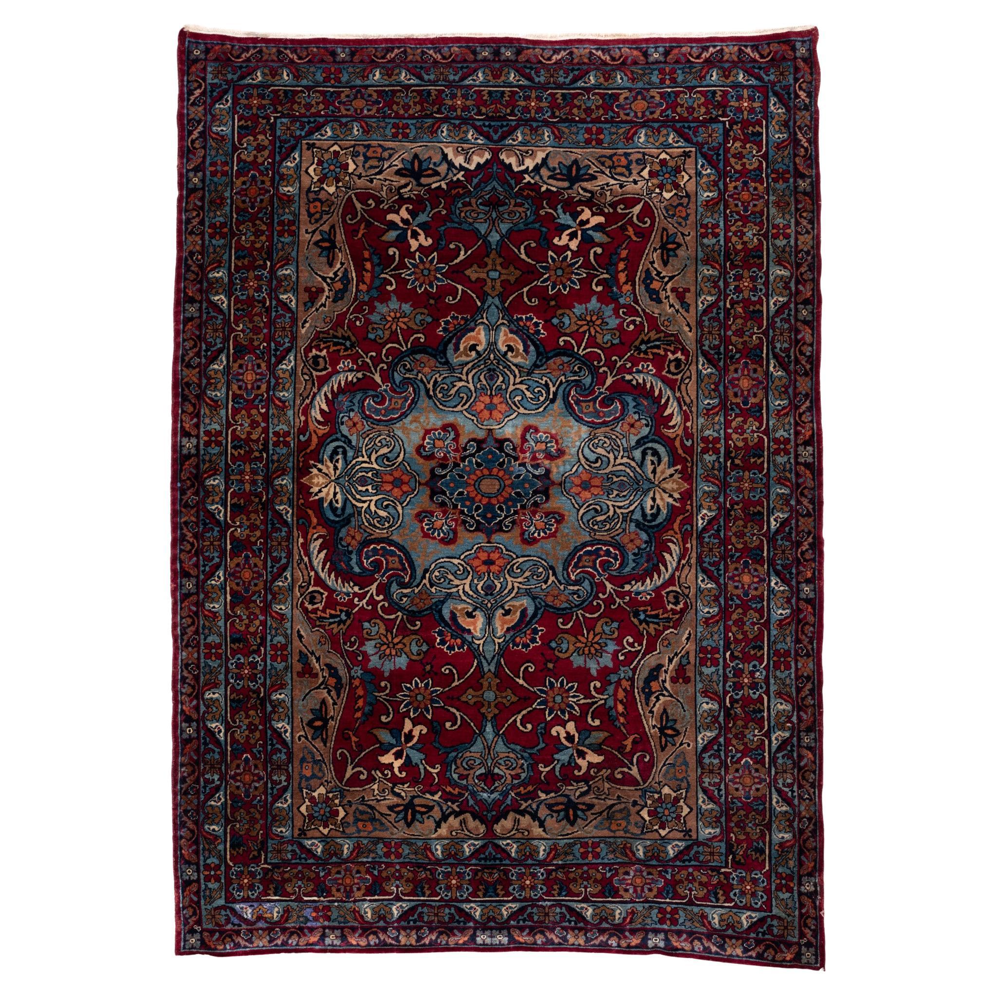 Antique Lavar Kerman Old Medallion Rug Hand Knotted Kirman Persian Carpet For Sale