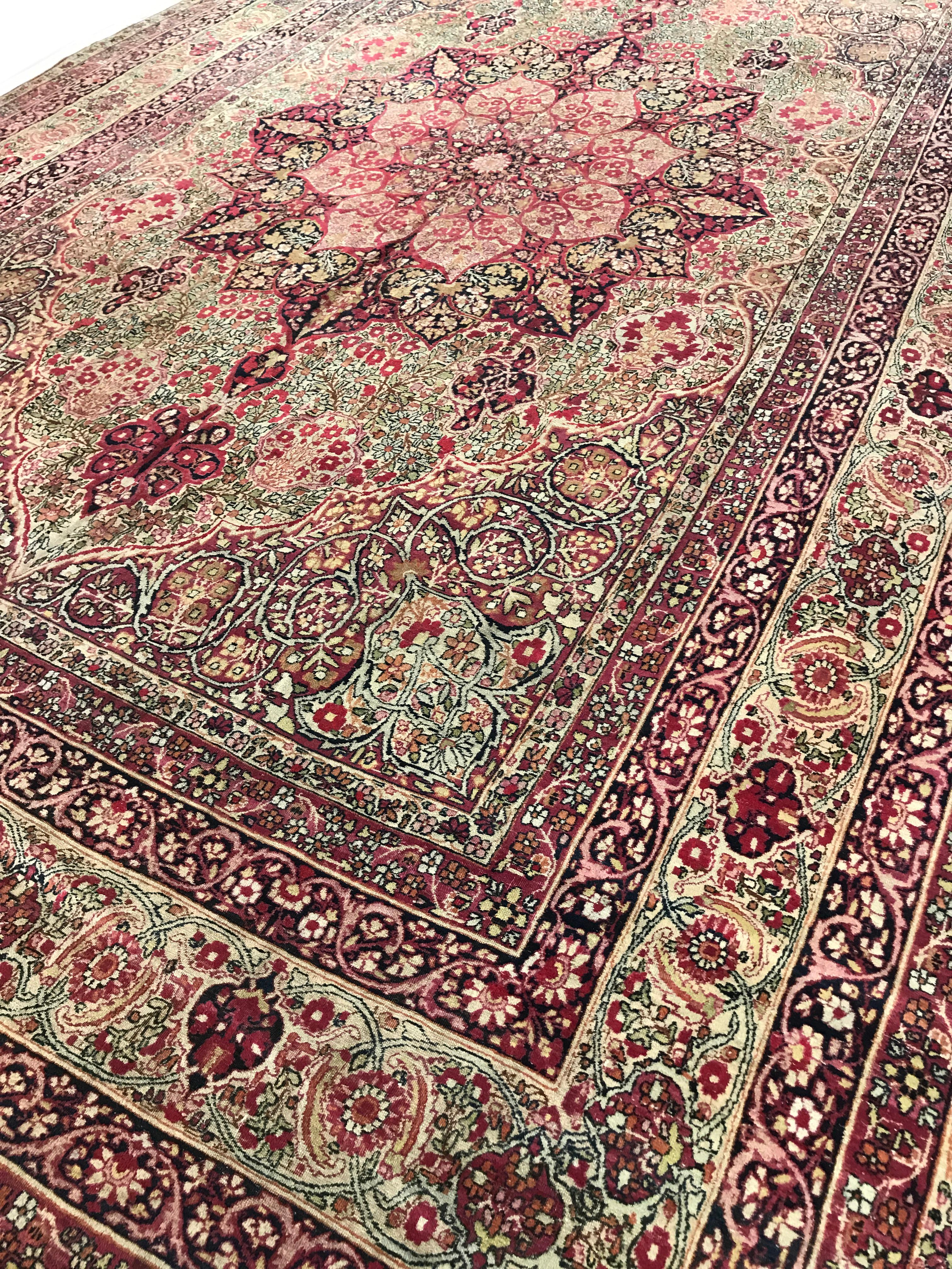 Hand-Knotted Antique Lavar Kerman Persian Rug For Sale