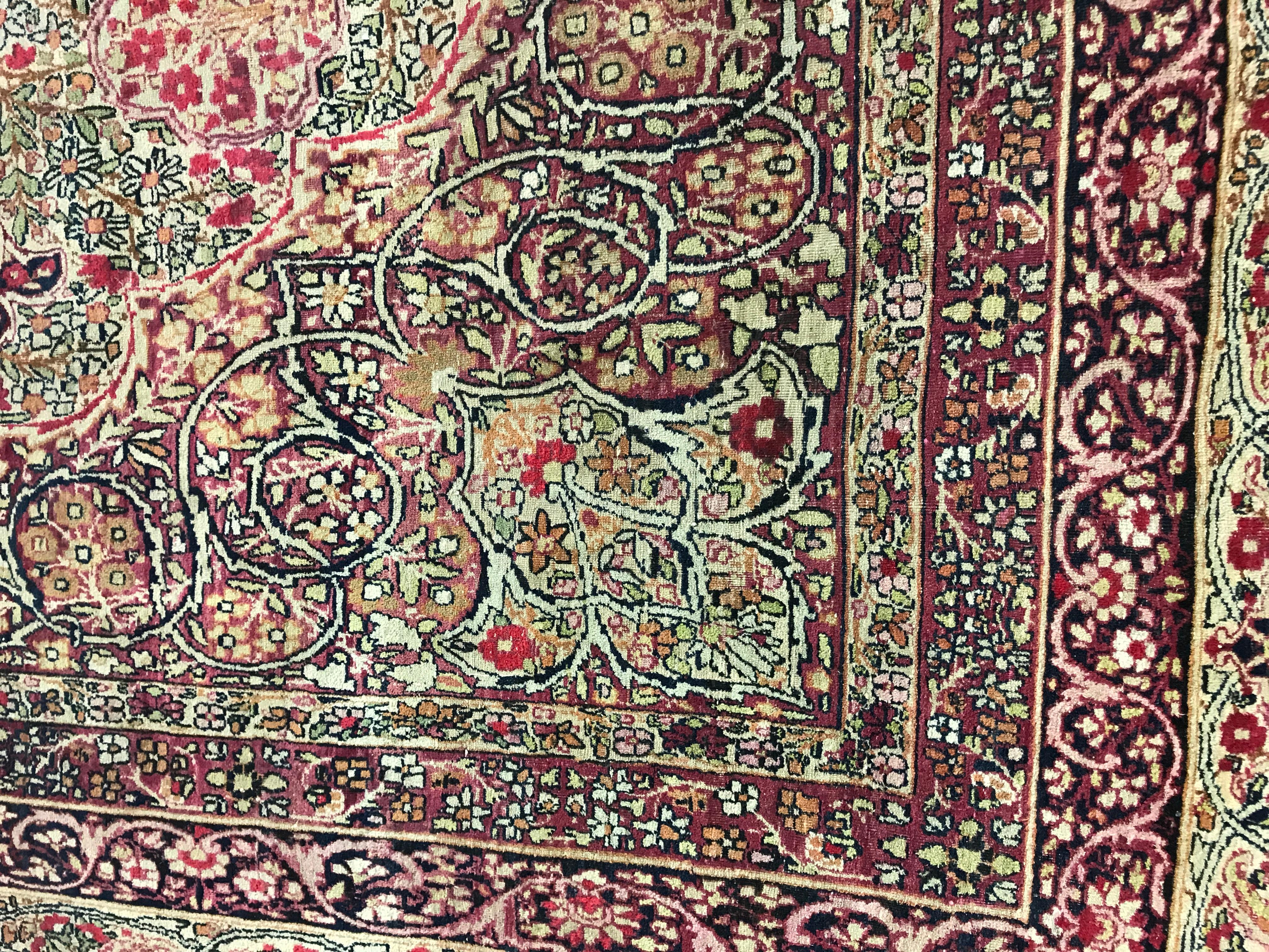 Wool Antique Lavar Kerman Persian Rug For Sale