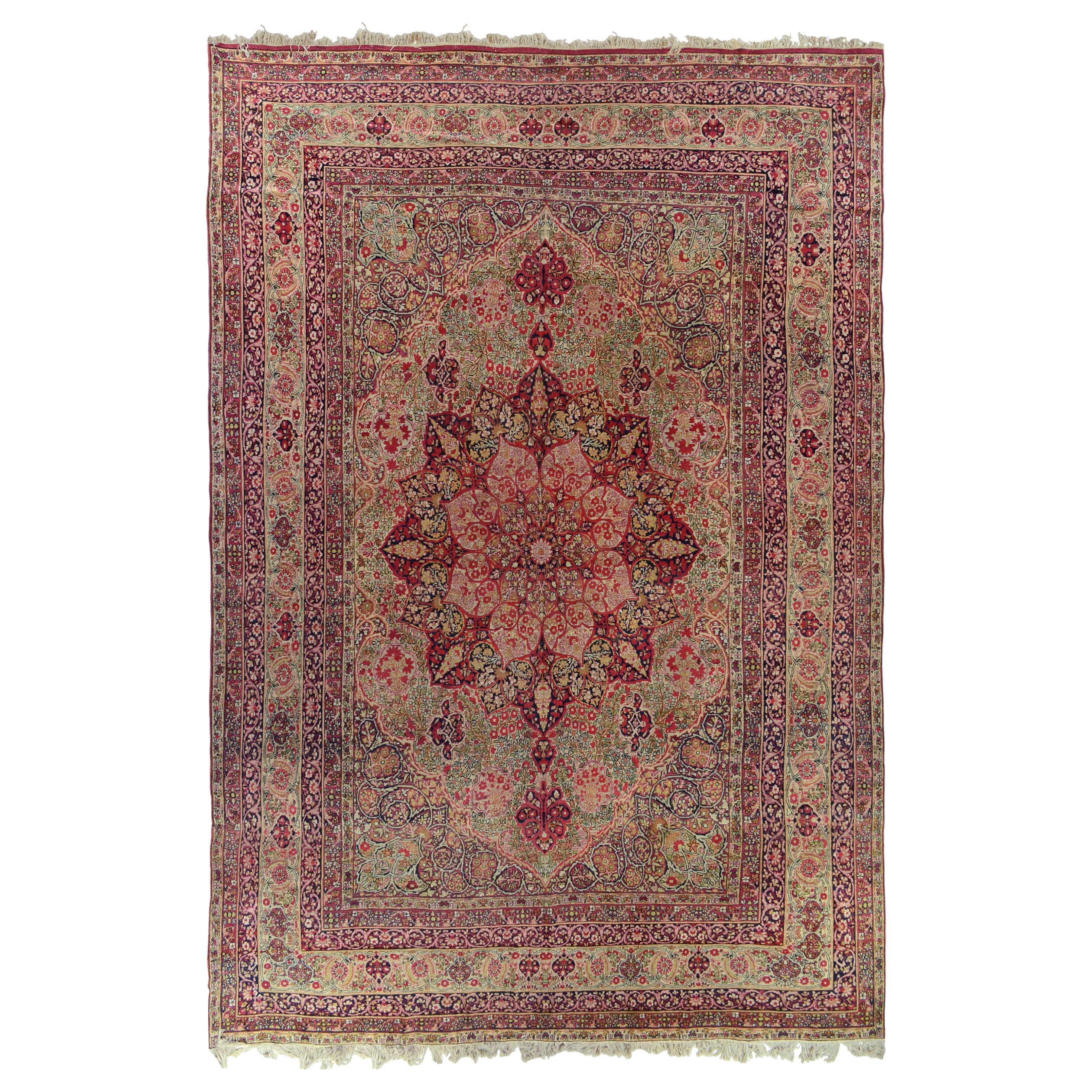 Antiker antiker Lavar Kerman Persischer Teppich im Angebot