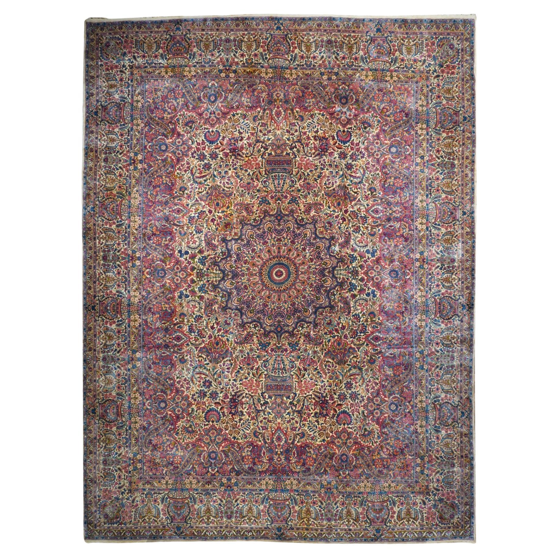 Antique Lavar Kerman Rug For Sale