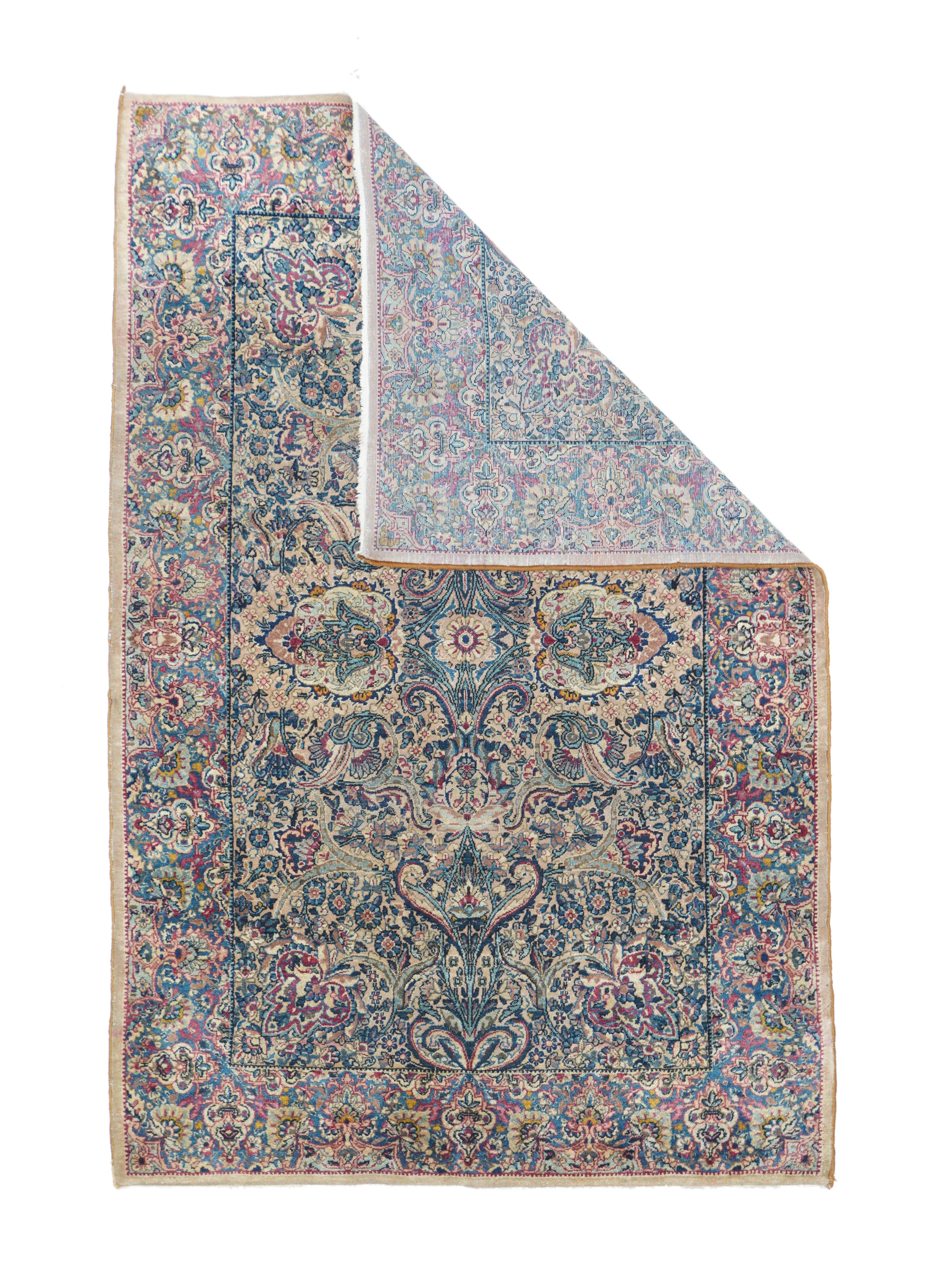 Antique Lavar Kerman rug measures: 3'11'' x 5'10''.