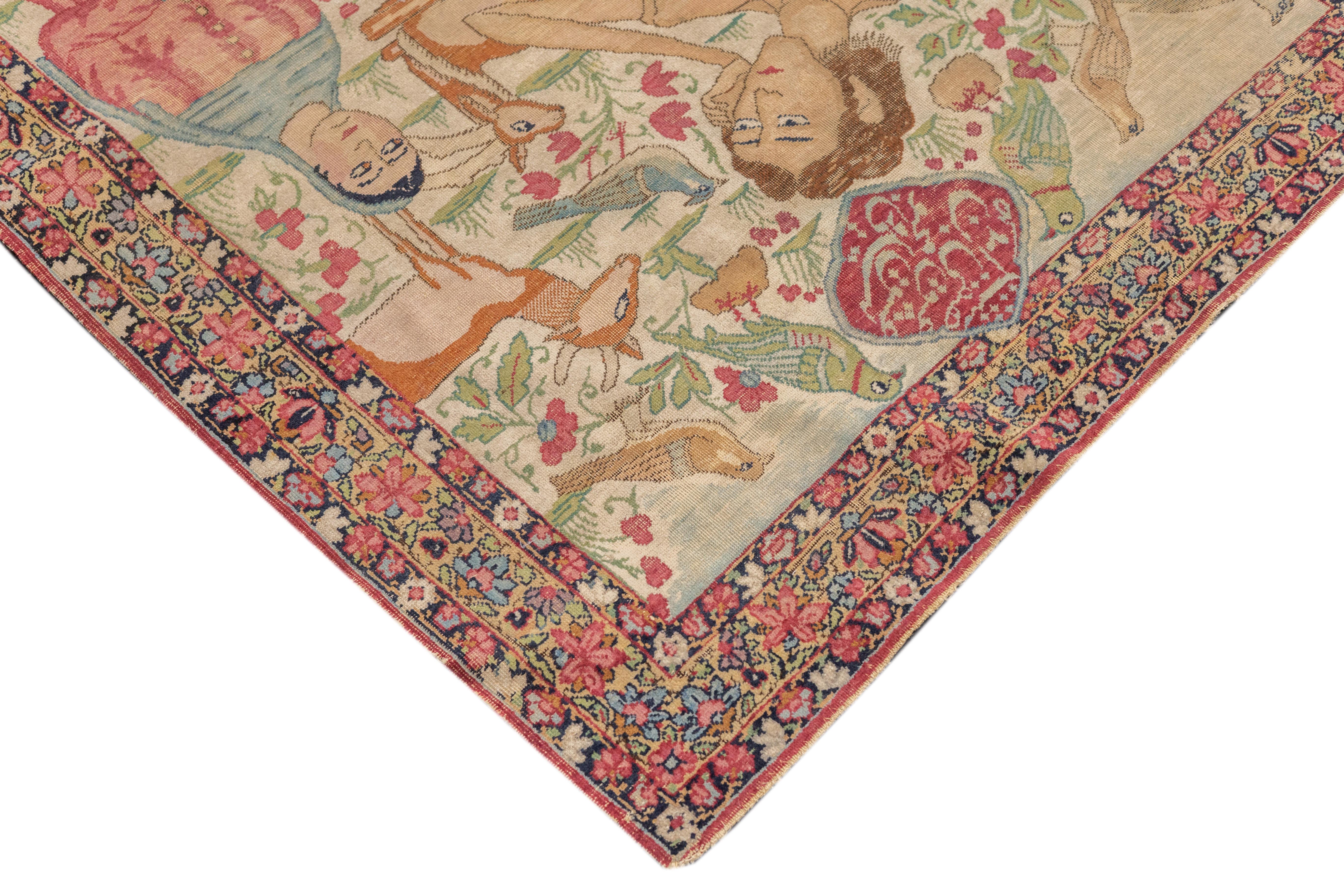 Persiano Tappeto antico Lavar Kerman 3'2'' x 4'6'' in vendita